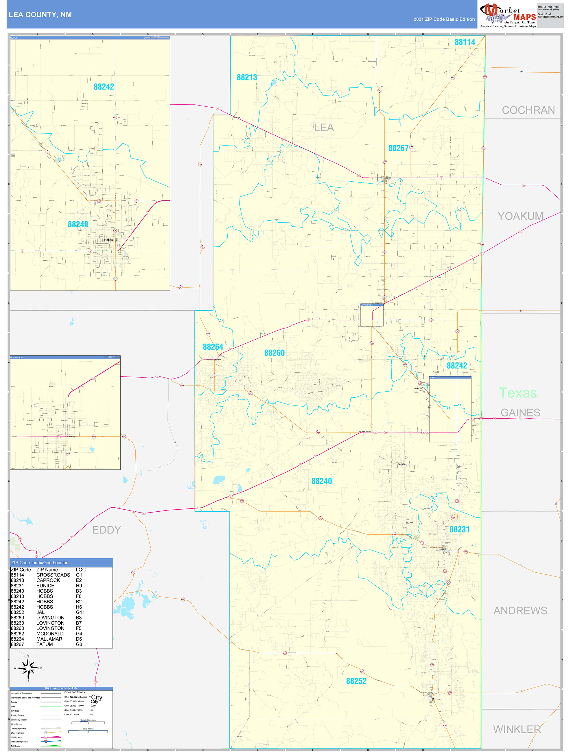Lea County, NM Zip Code Wall Map Basic Style by MarketMAPS MapSales