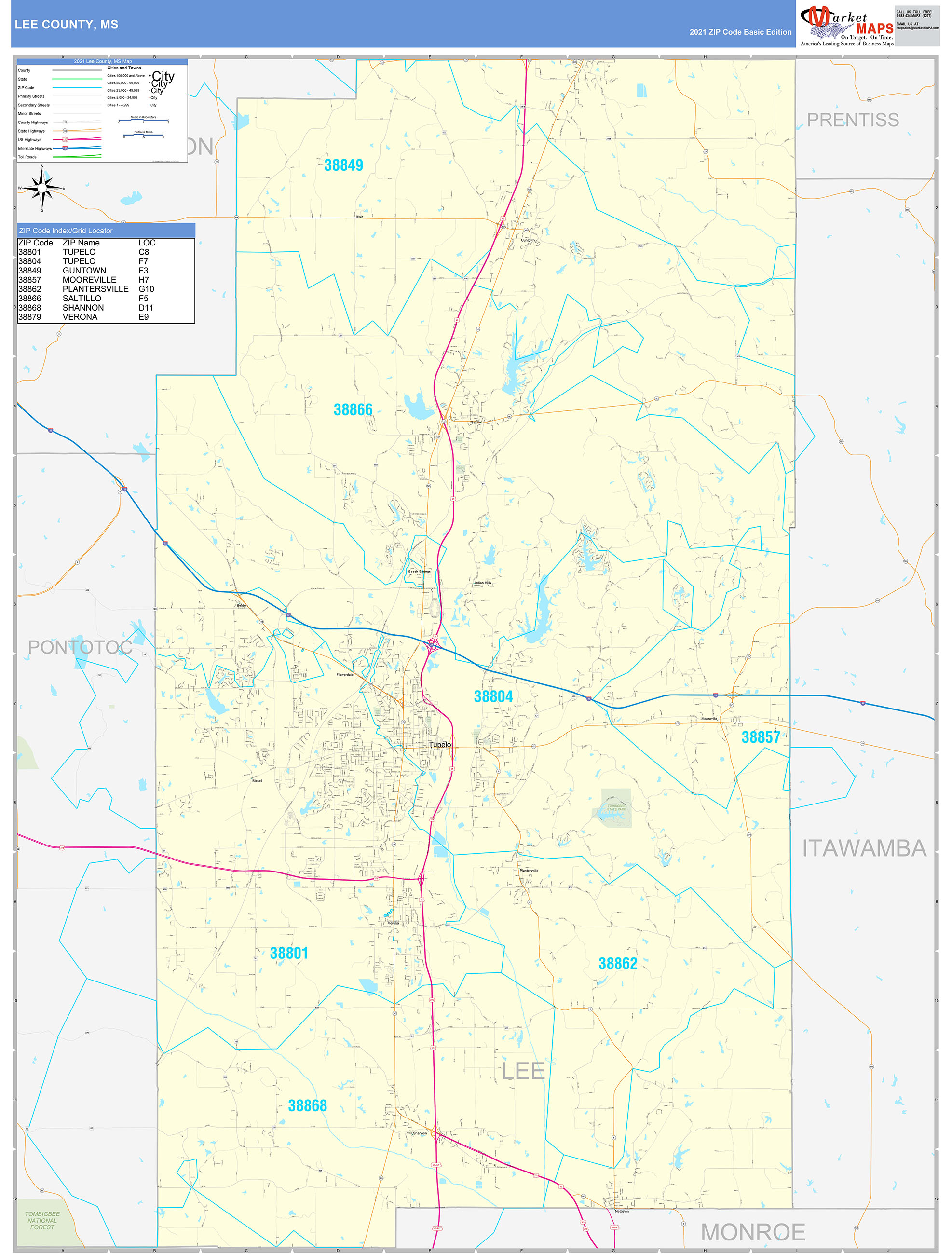 Lee County Zip Code Map Large