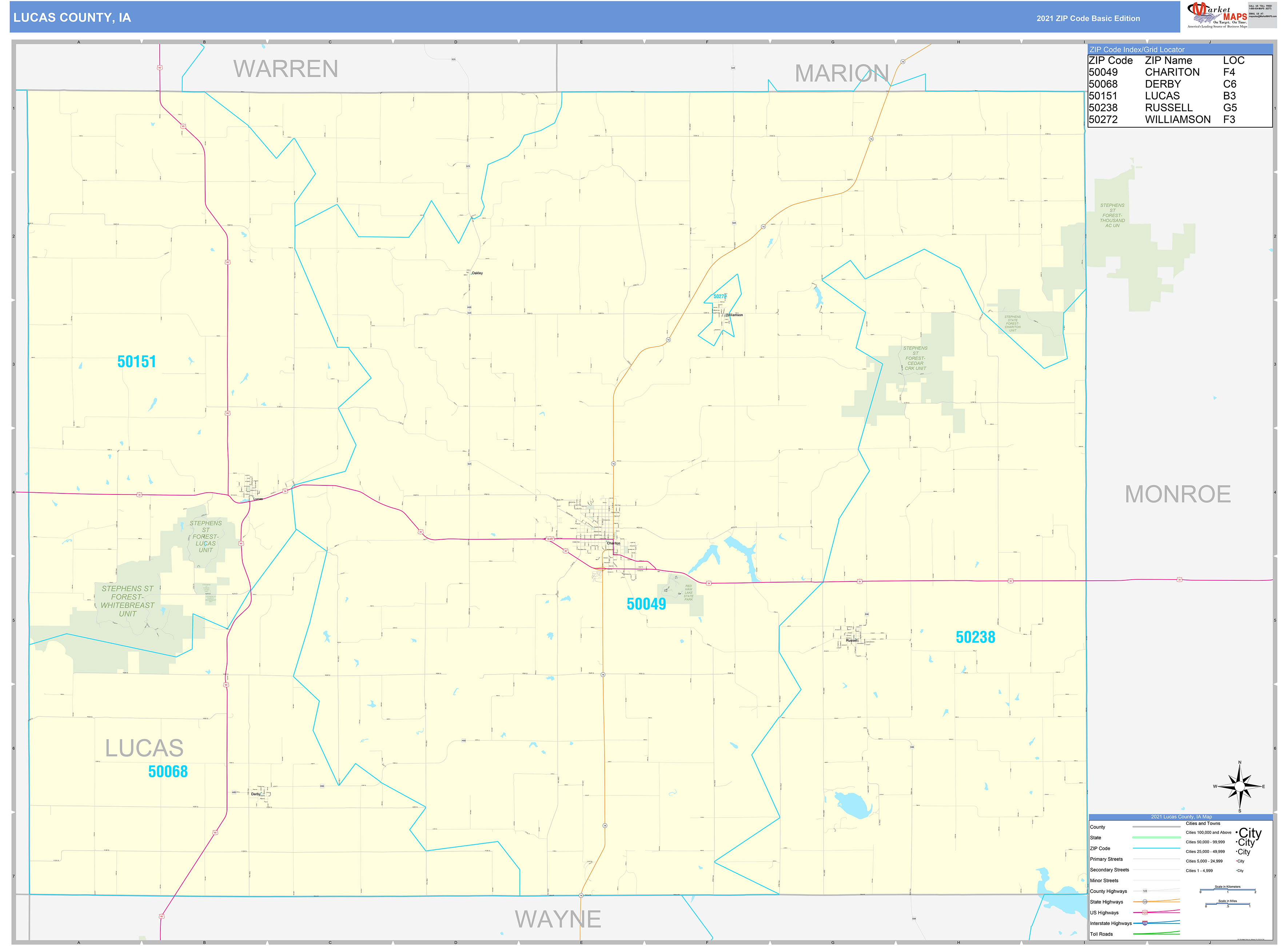 Lucas County, IA Zip Code Wall Map Basic Style by MarketMAPS MapSales