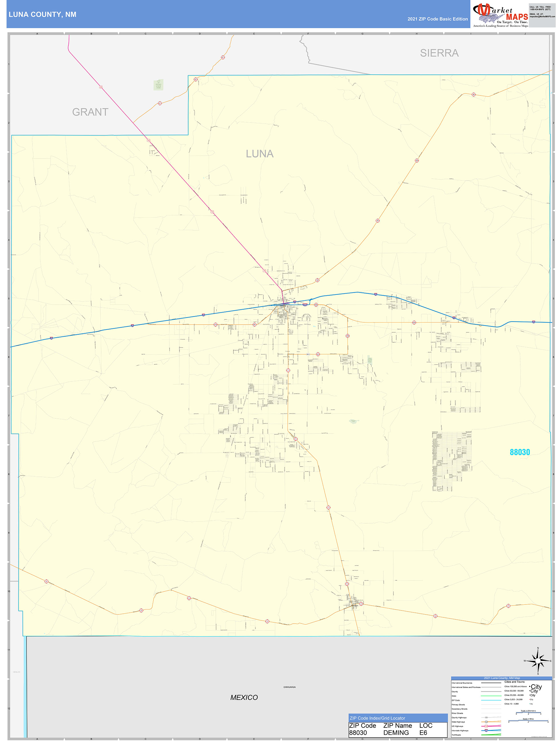 Luna County, NM Zip Code Wall Map Basic Style by MarketMAPS MapSales