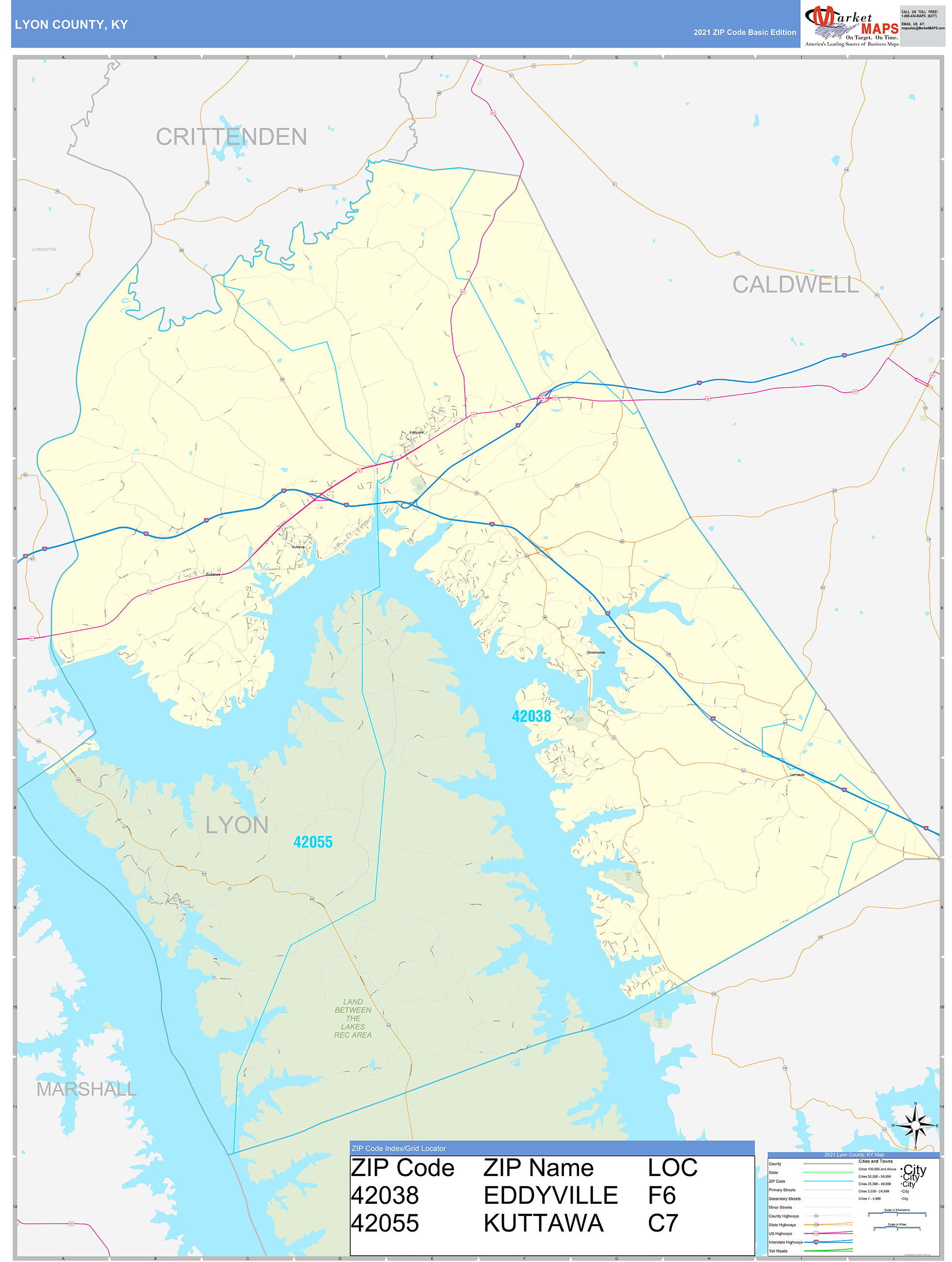 Lyon County, KY Zip Code Wall Map Basic Style by MarketMAPS MapSales