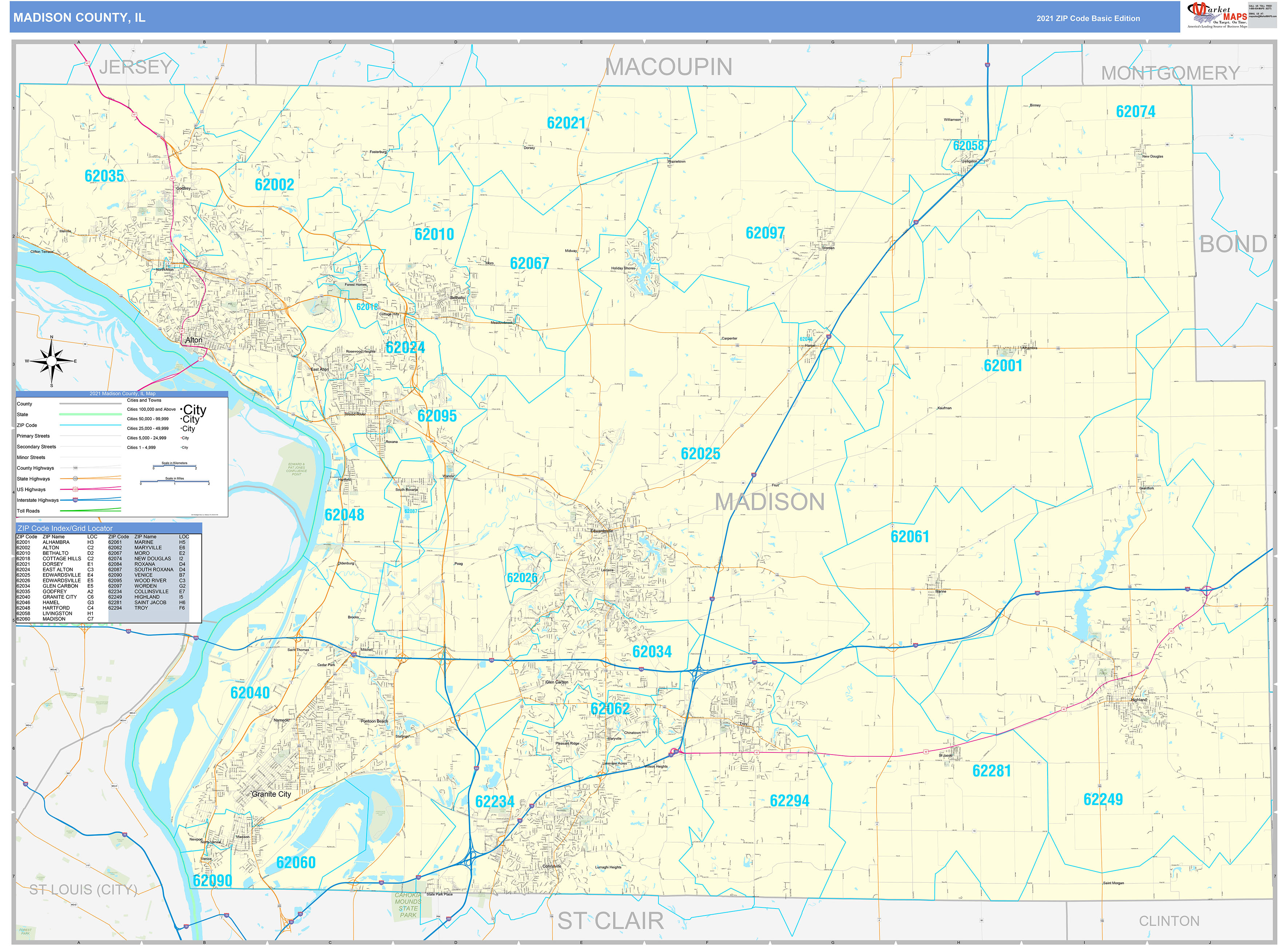 Zip Code For Madison Ms Madison County, IL Zip Code Wall Map Basic Style by MarketMAPS
