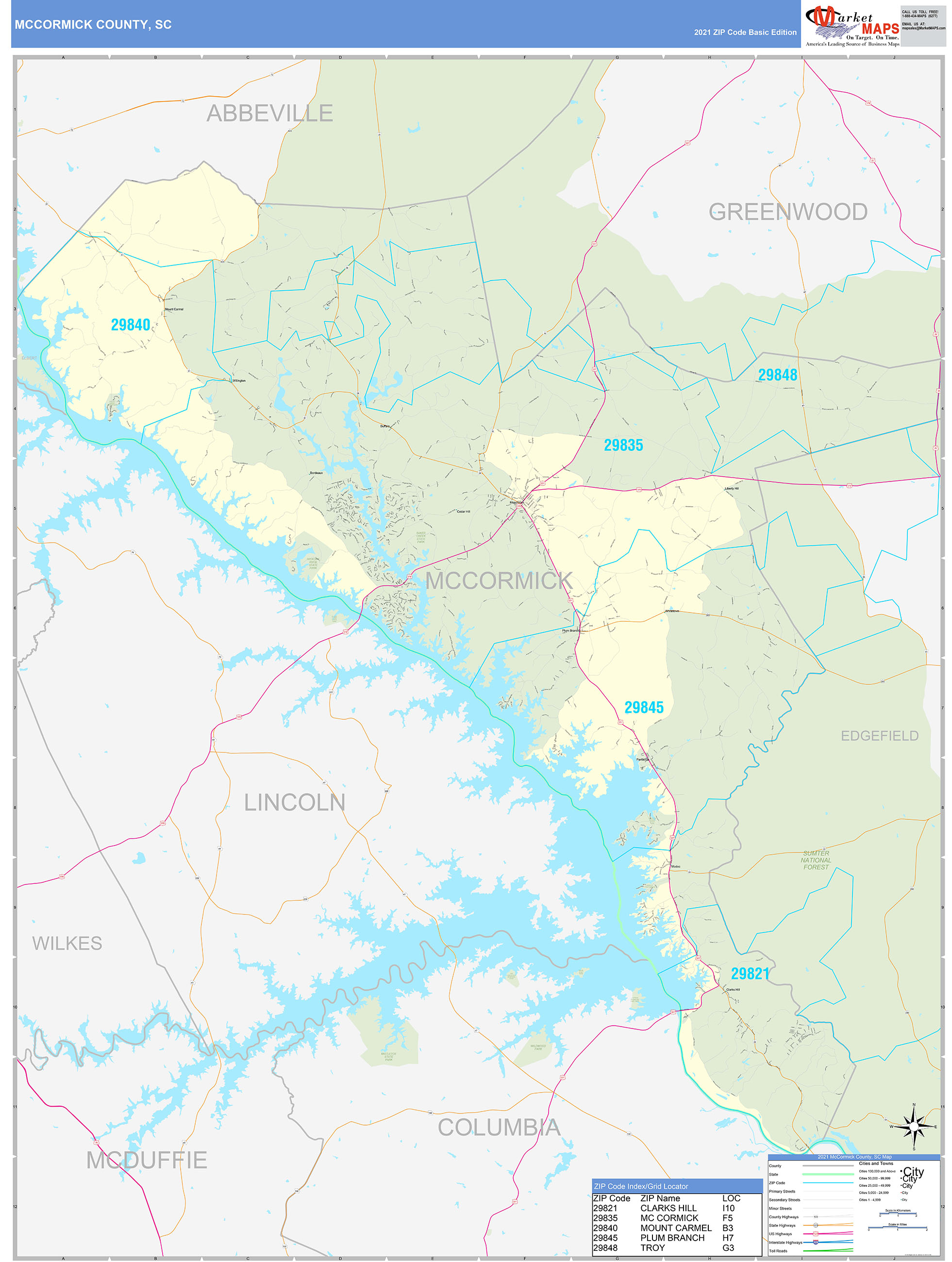 McCormick County, SC Zip Code Wall Map Basic Style by MarketMAPS MapSales