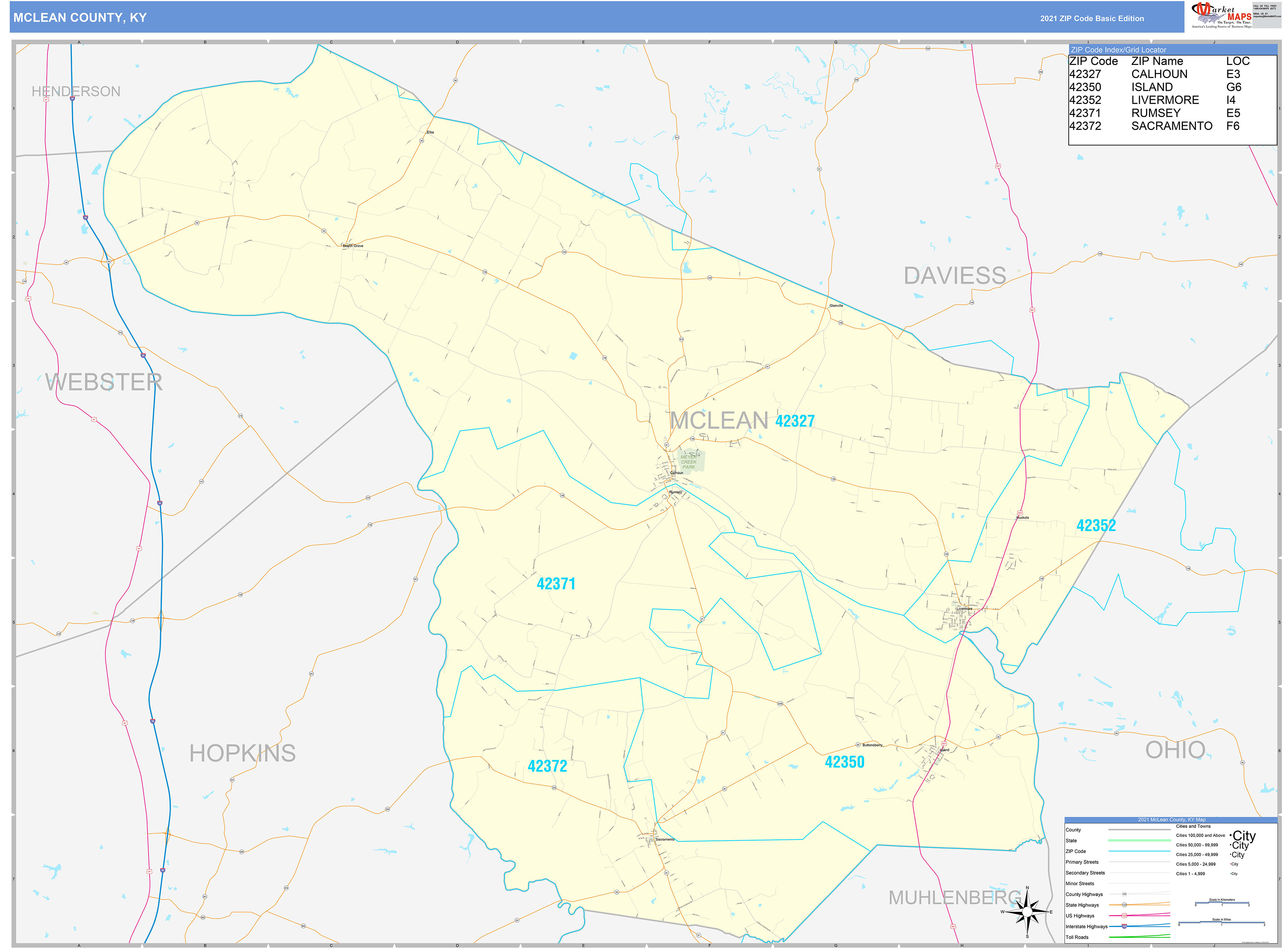 McLean County, KY Zip Code Wall Map Basic Style by MarketMAPS MapSales