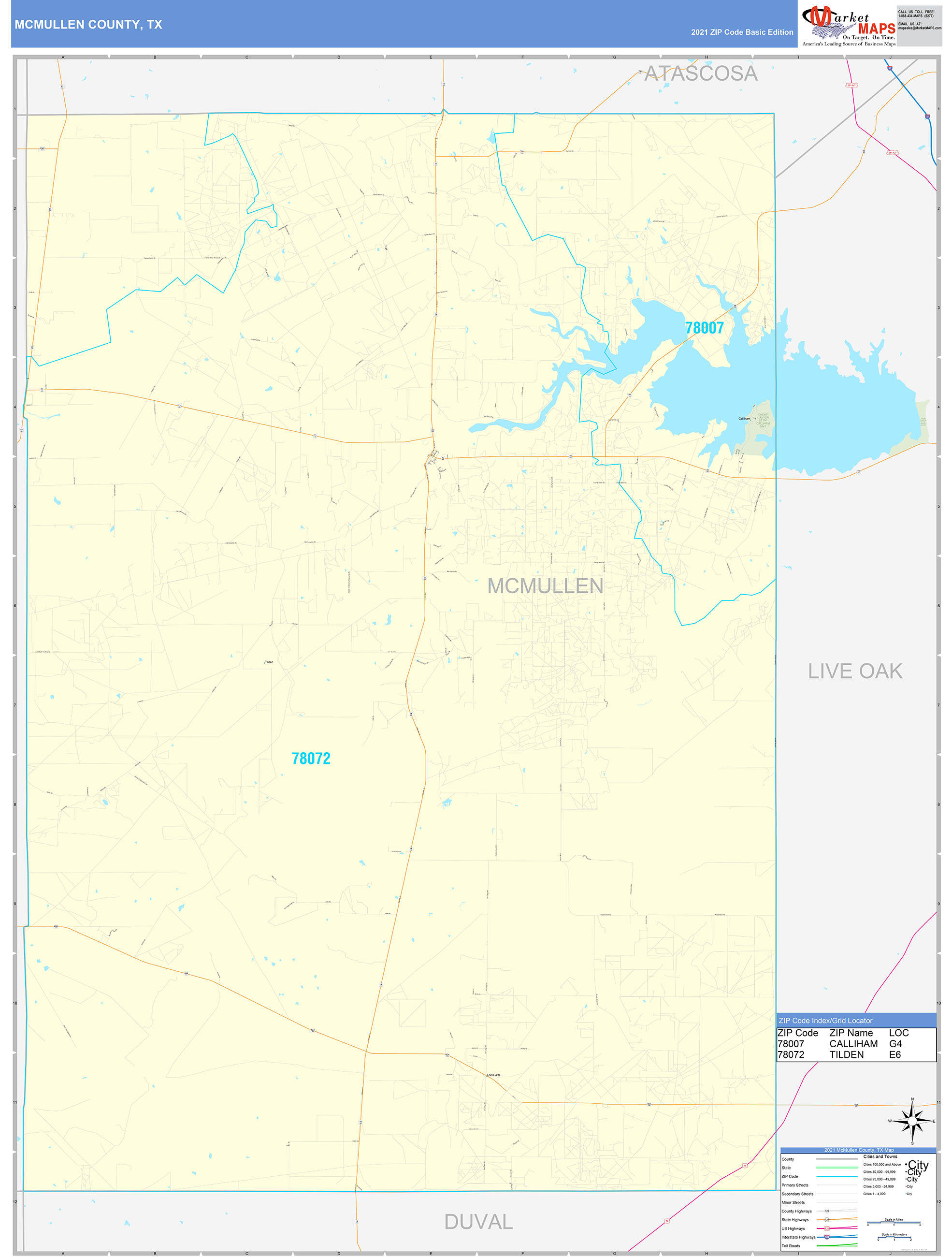 McMullen County, TX Zip Code Wall Map Basic Style by MarketMAPS