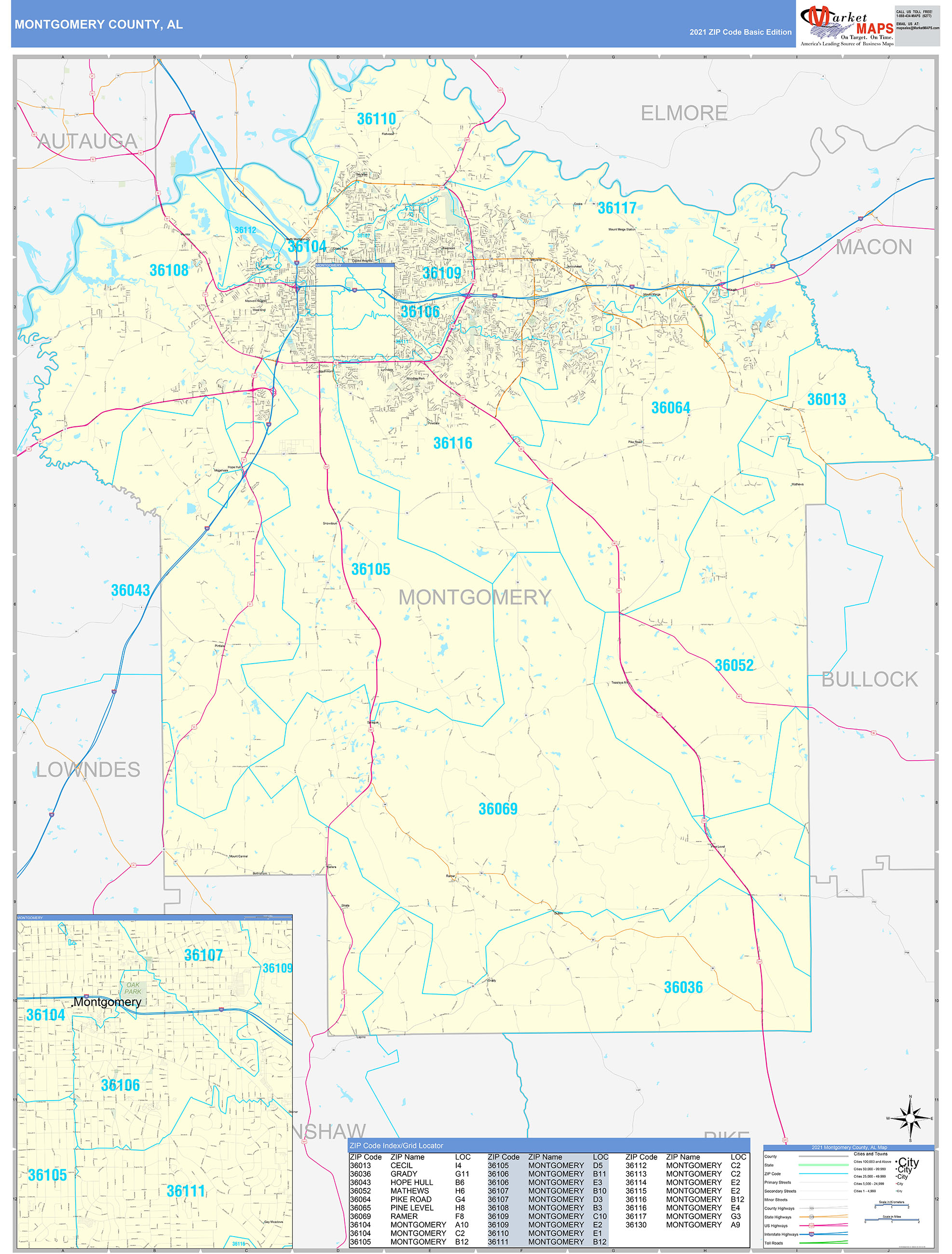 Montgomery County Al Zip Code Wall Map Basic Style By Marketmaps