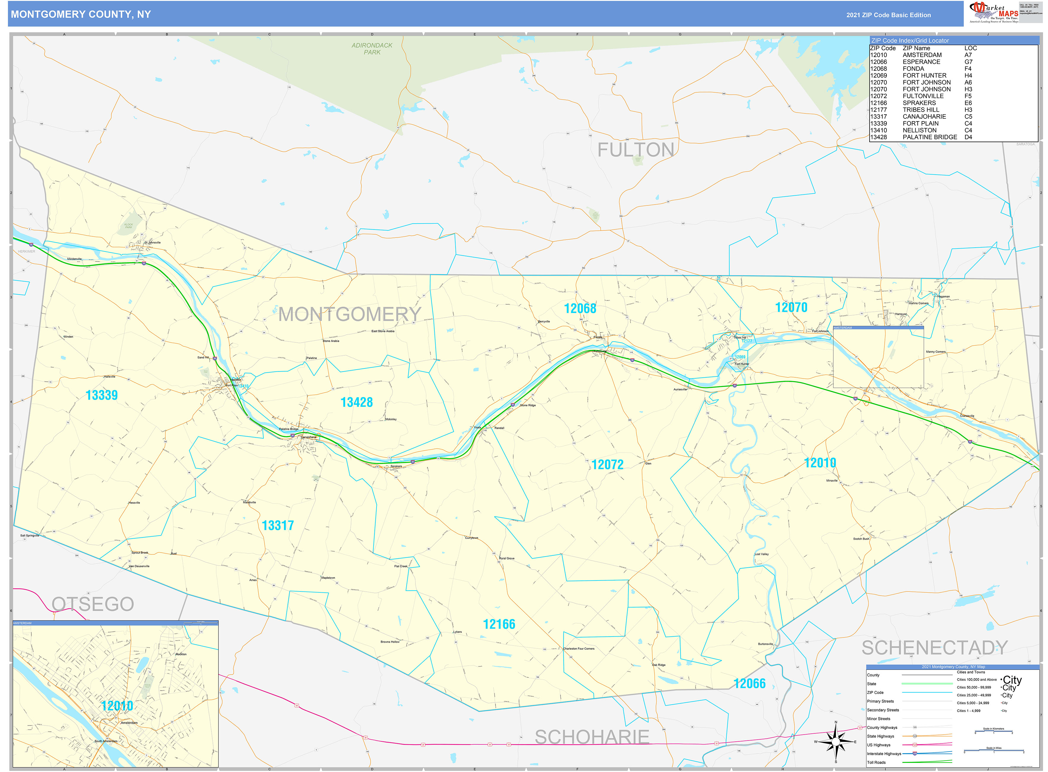 Montgomery County Ny Zip Code Wall Map Basic Style By Marketmaps