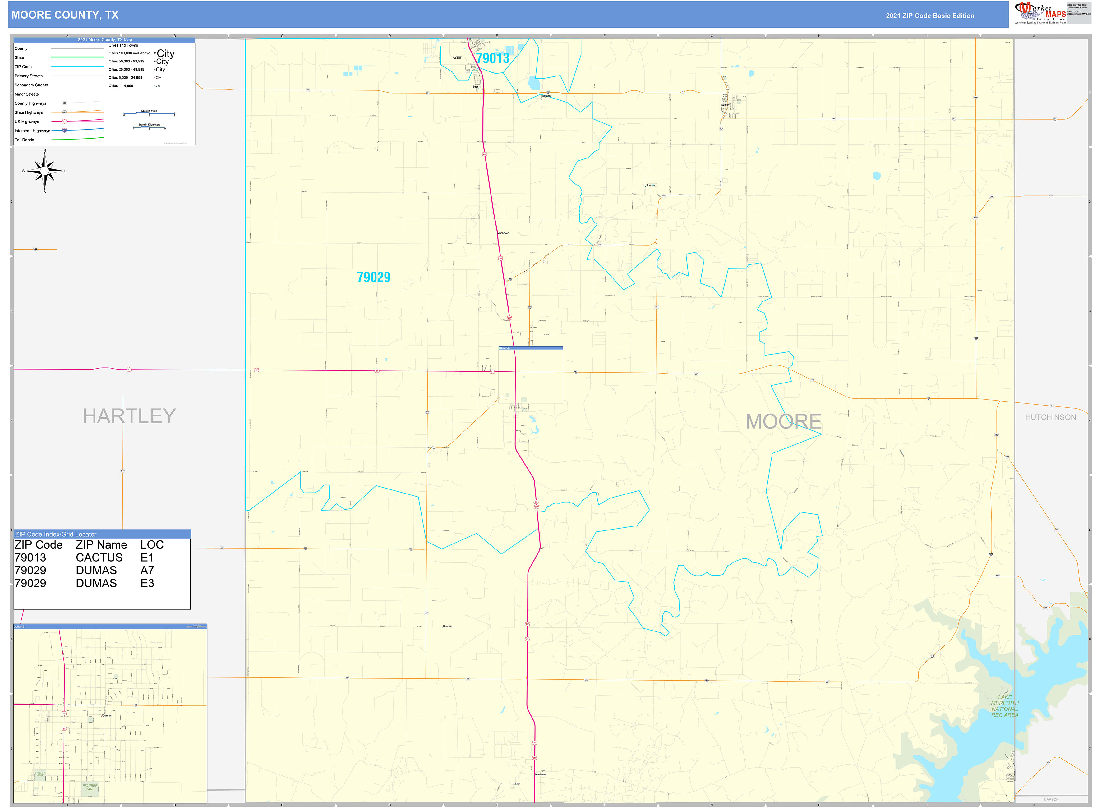 Moore County Tx Zip Code Wall Map Basic Style By Marketmaps Mapsales