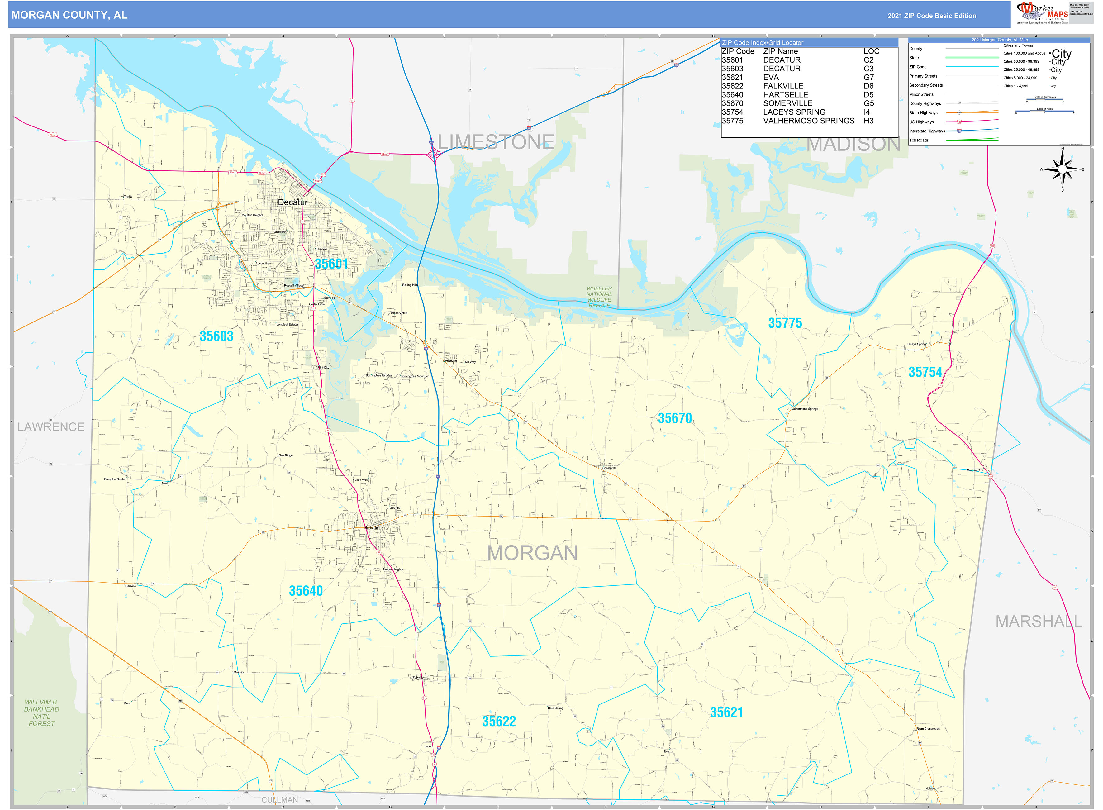 County, AL Zip Code Wall Map Basic Style by MarketMAPS