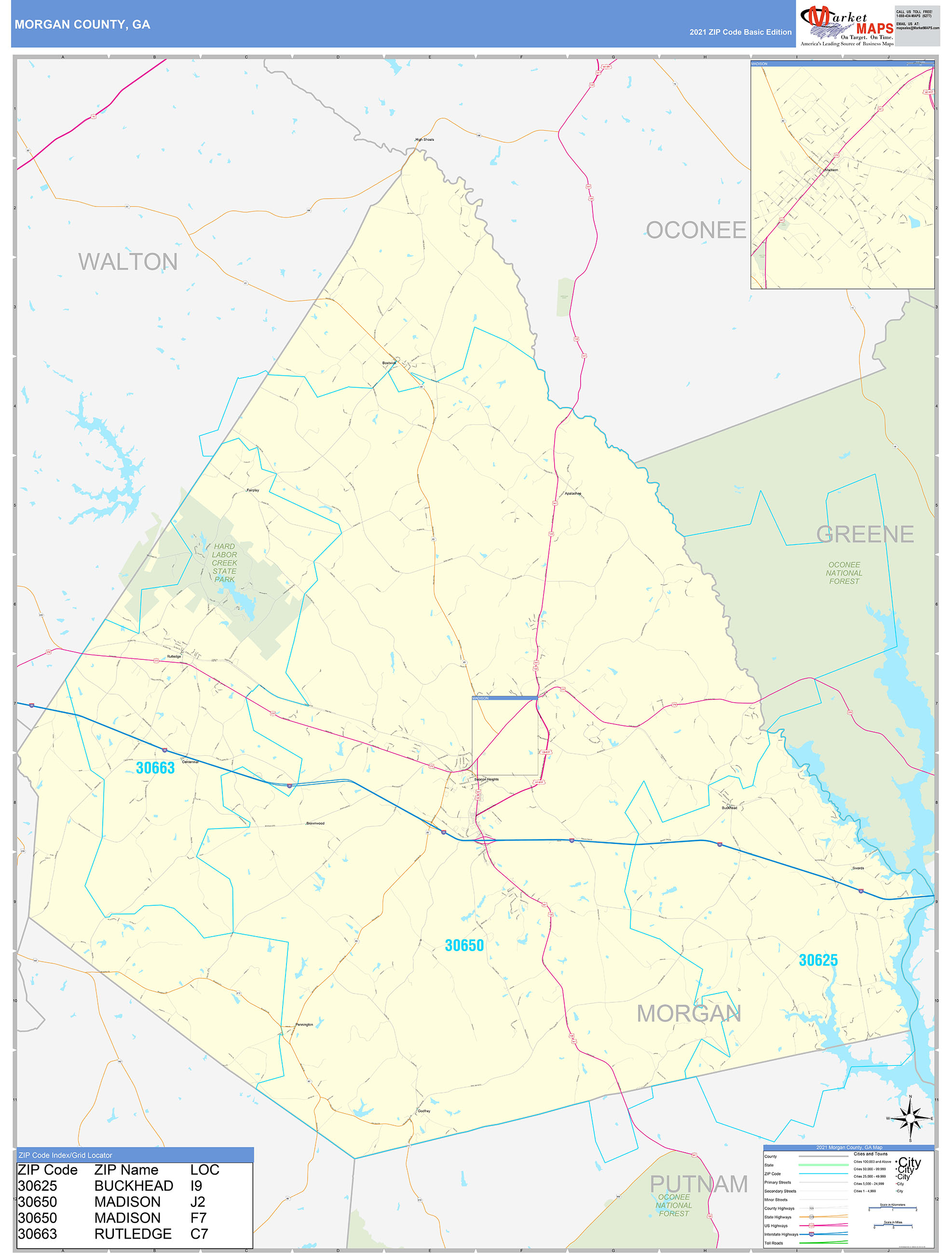 County, GA Zip Code Wall Map Basic Style by MarketMAPS