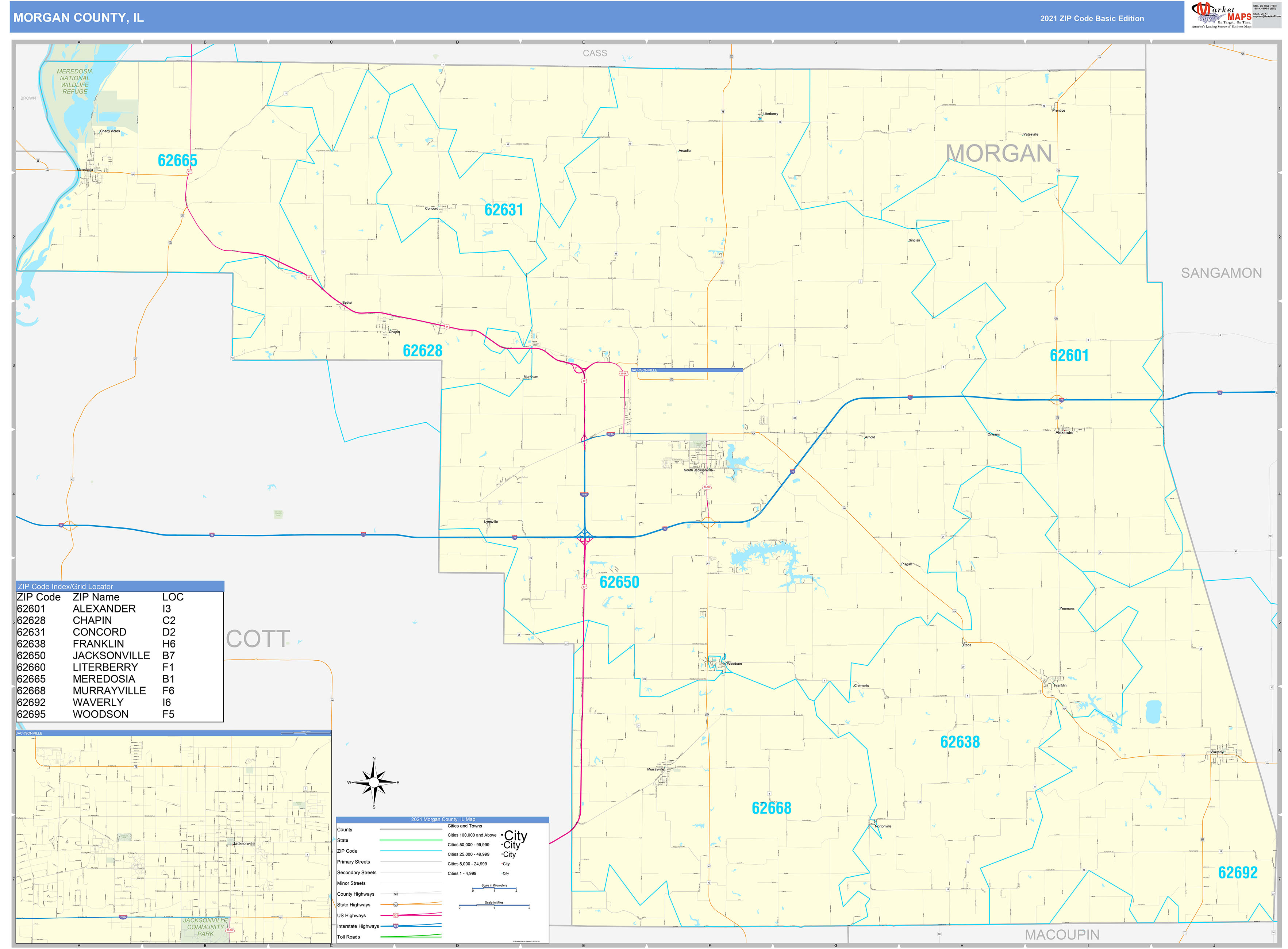 County, IL Zip Code Wall Map Basic Style by MarketMAPS MapSales