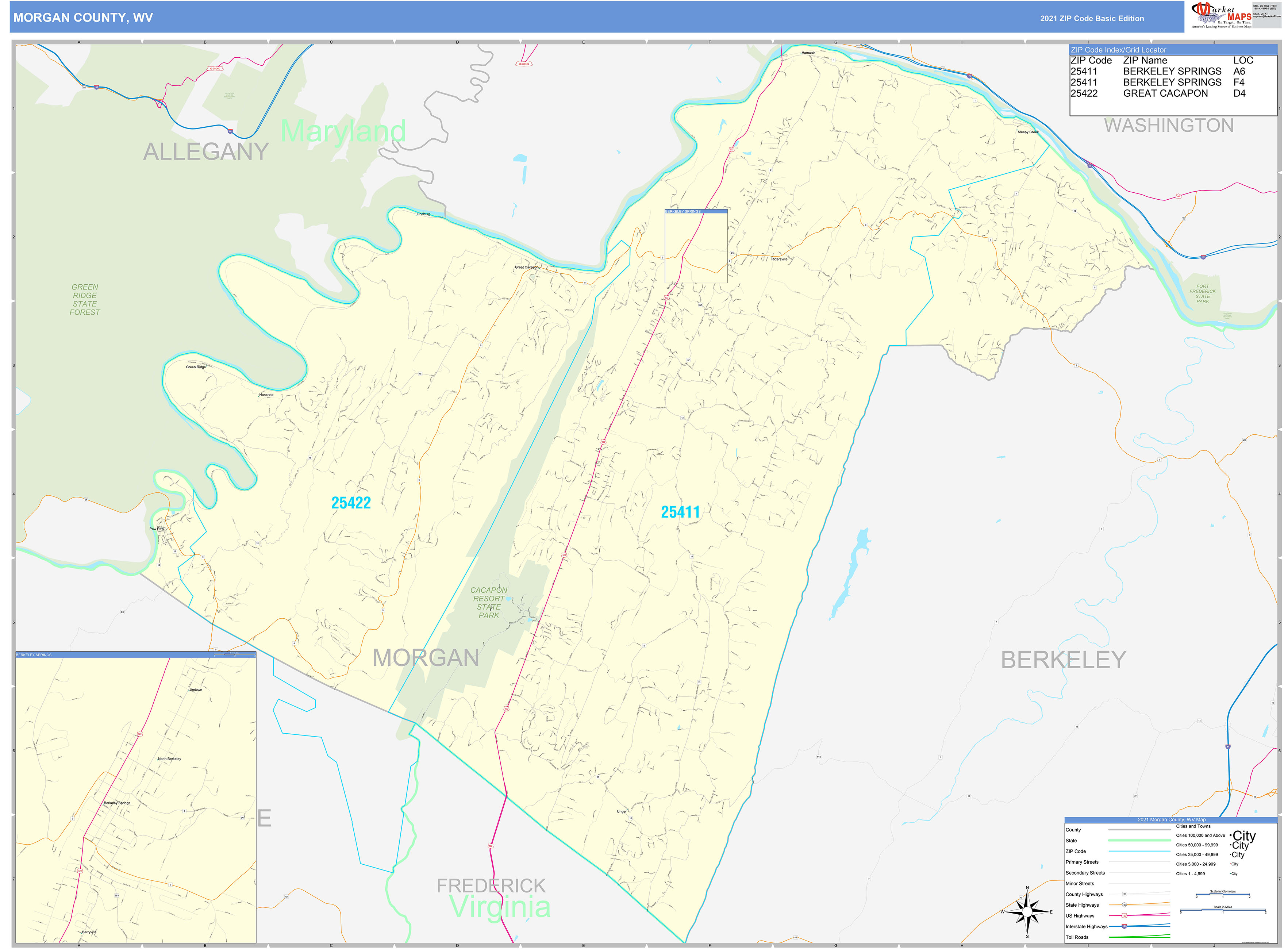 County, WV Zip Code Wall Map Basic Style by MarketMAPS MapSales