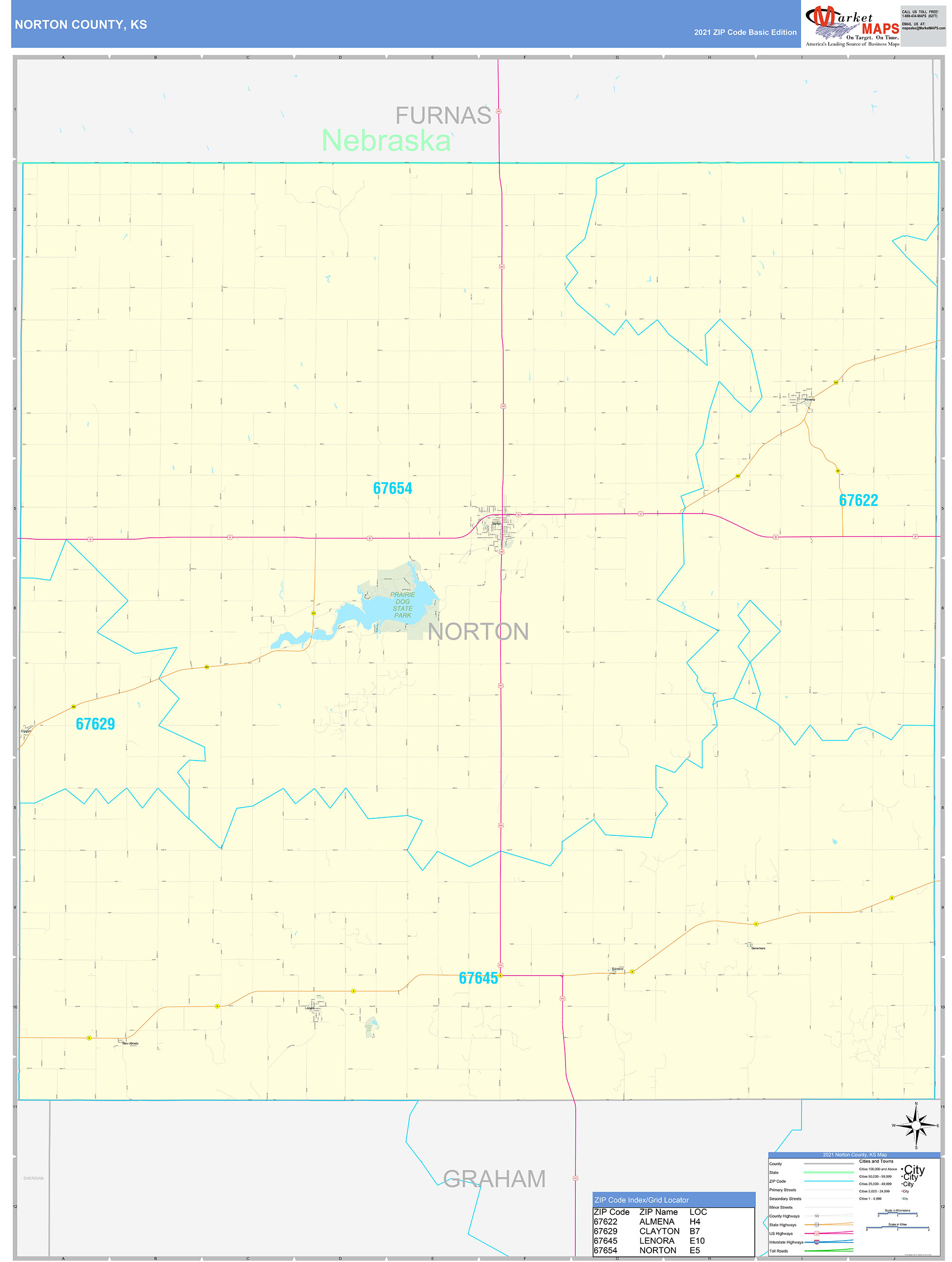 Norton County, KS Zip Code Wall Map Basic Style by MarketMAPS MapSales