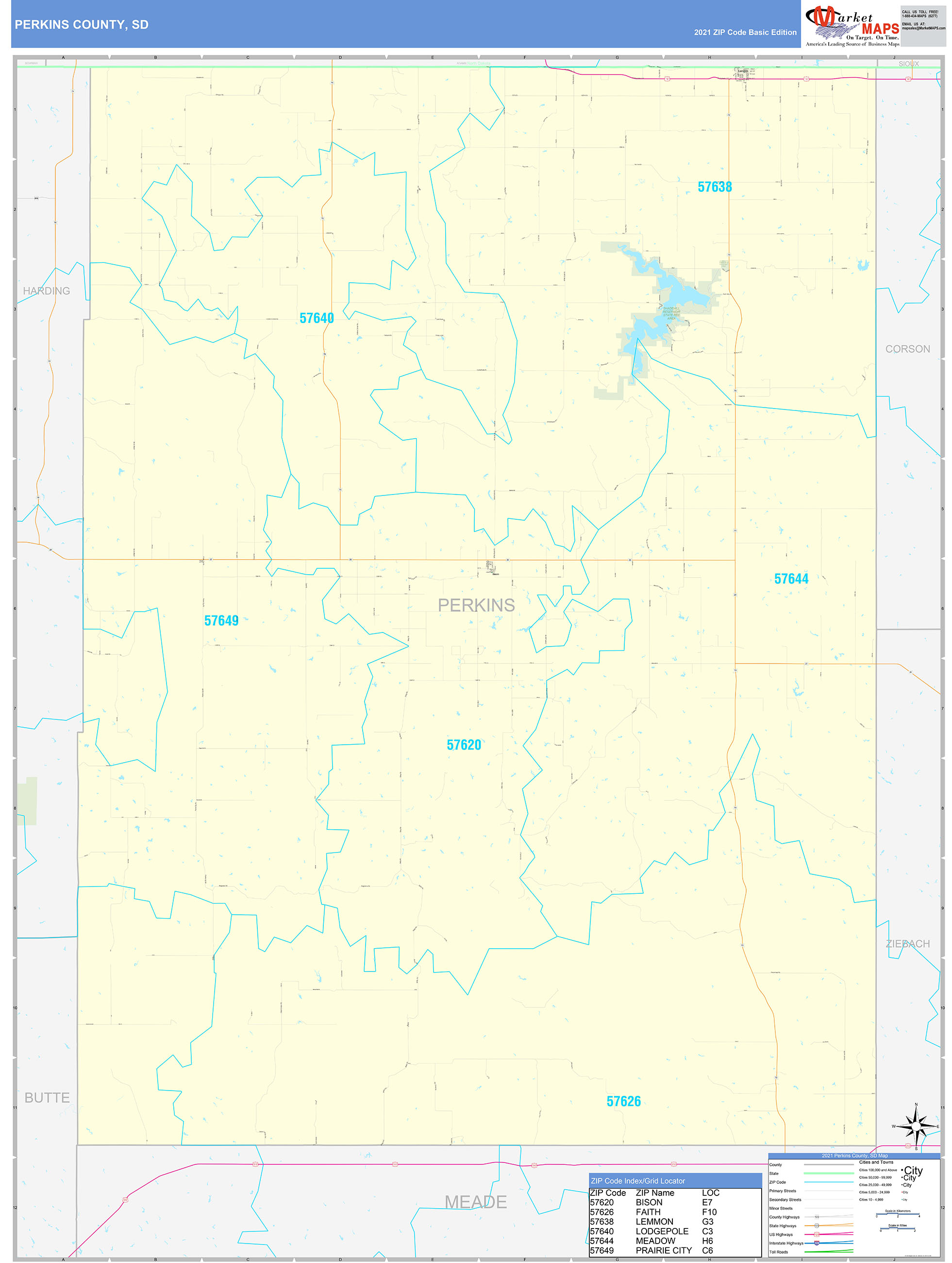 Perkins County, SD Zip Code Wall Map Basic Style by MarketMAPS MapSales