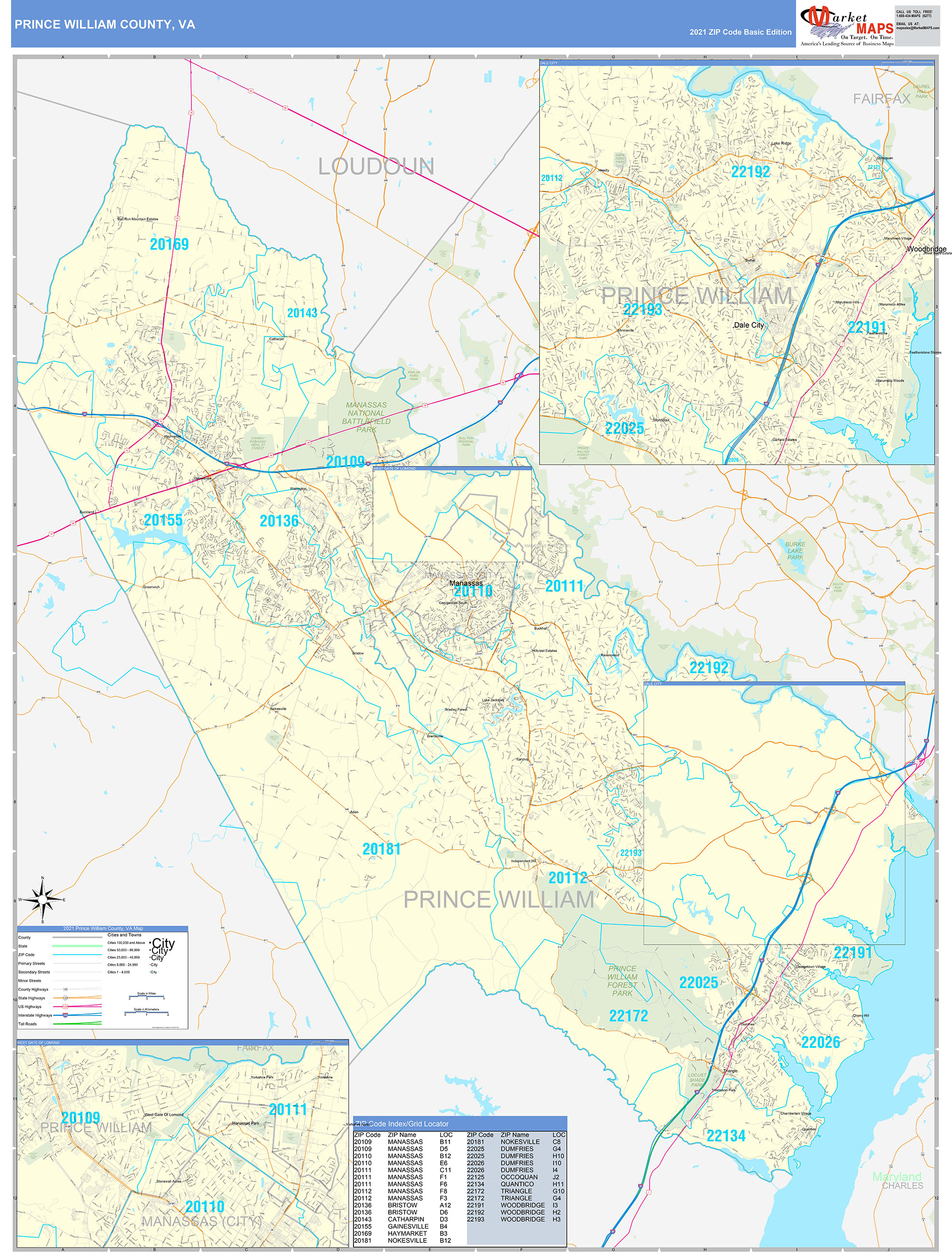 prince-william-county-va-zip-code-wall-map-basic-style-by-marketmaps