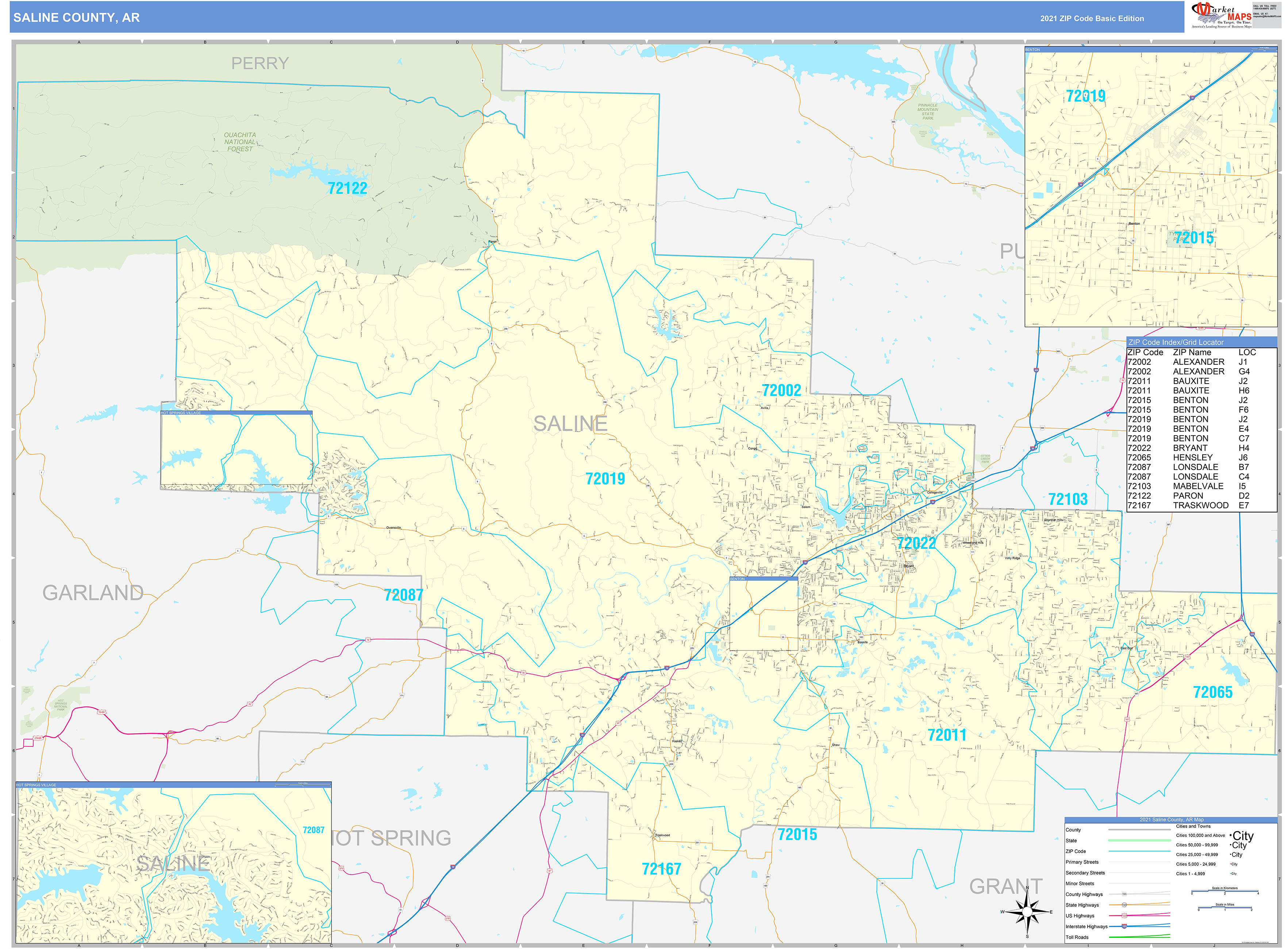 Saline County, AR Zip Code Wall Map Basic Style by MarketMAPS MapSales