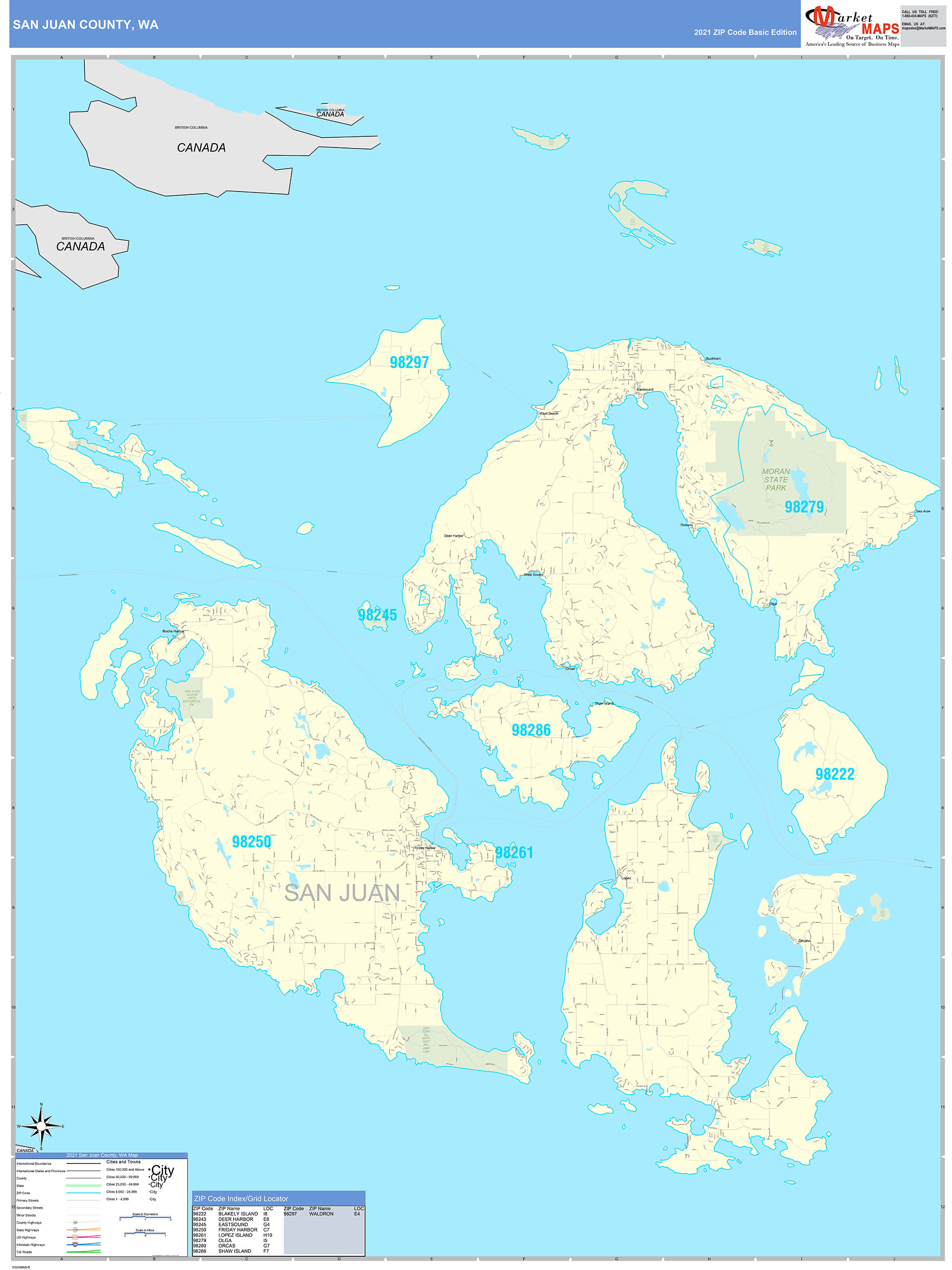 San Juan County, WA Zip Code Wall Map Basic Style by MarketMAPS