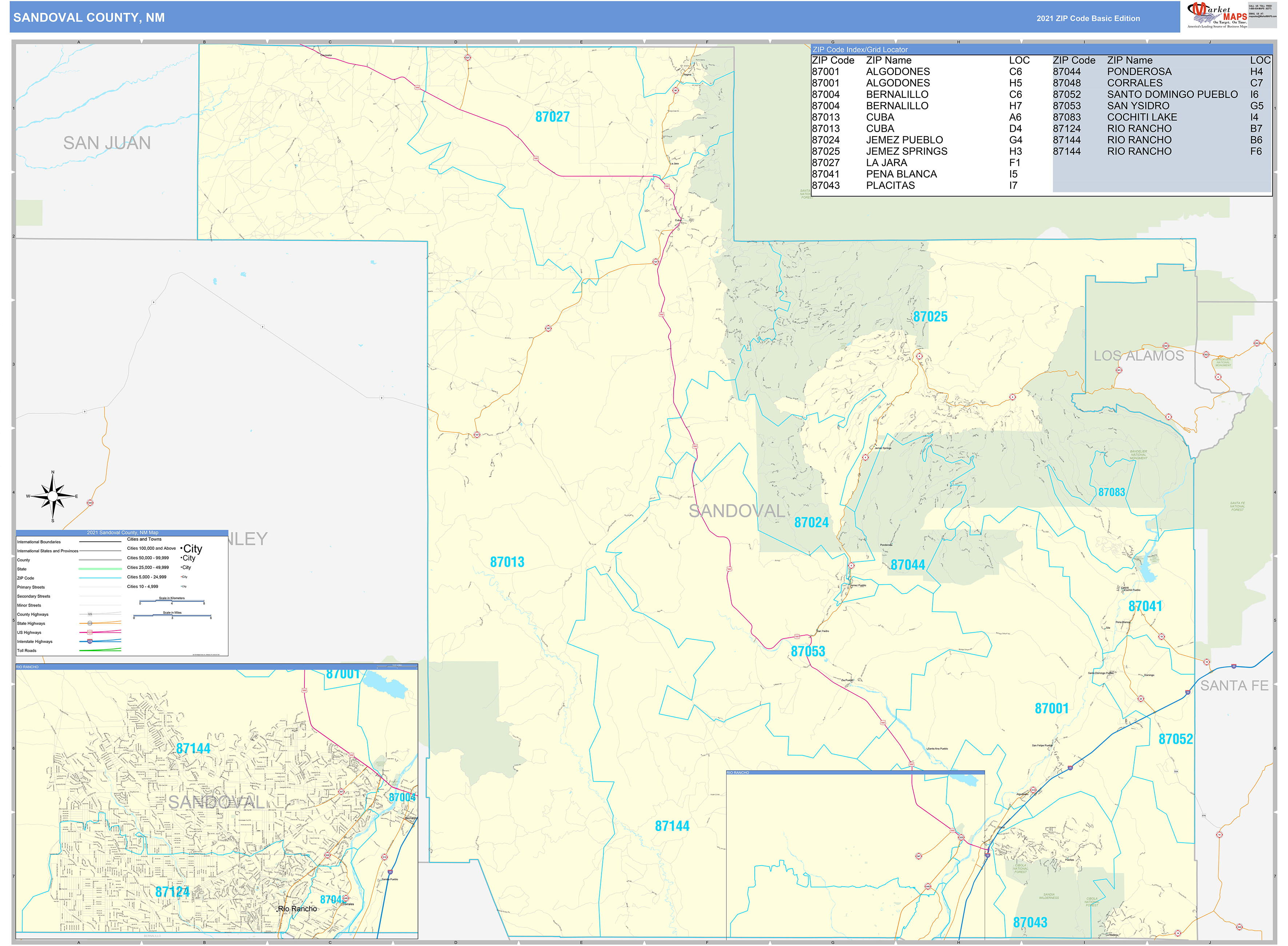 Sandoval County, NM Zip Code Wall Map Basic Style by MarketMAPS MapSales