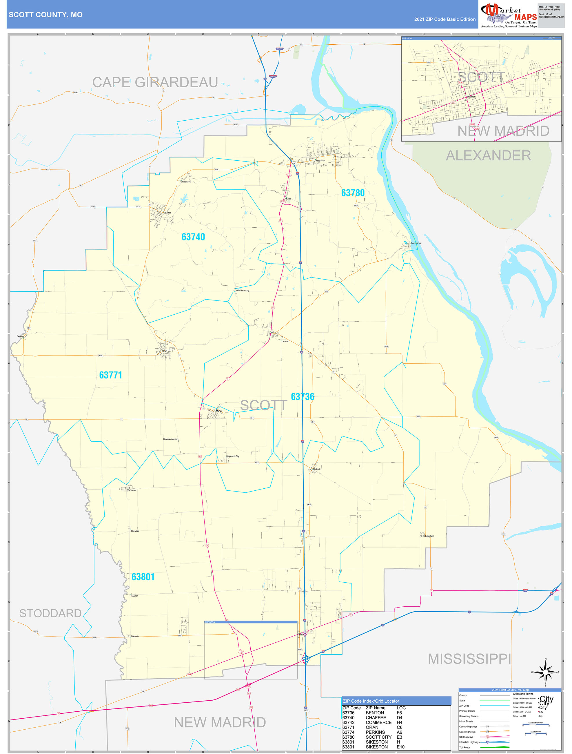 Scott County Missouri Digital Zip Code Map
