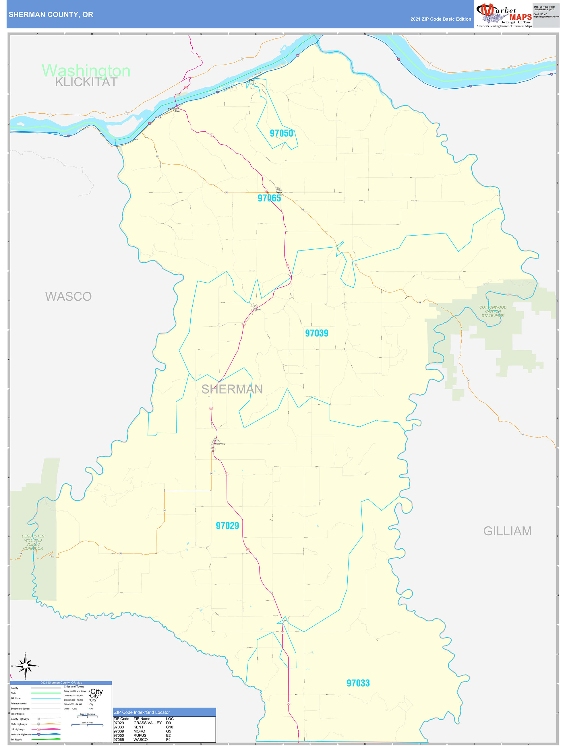Sherman County, OR Zip Code Wall Map Basic Style by MarketMAPS MapSales