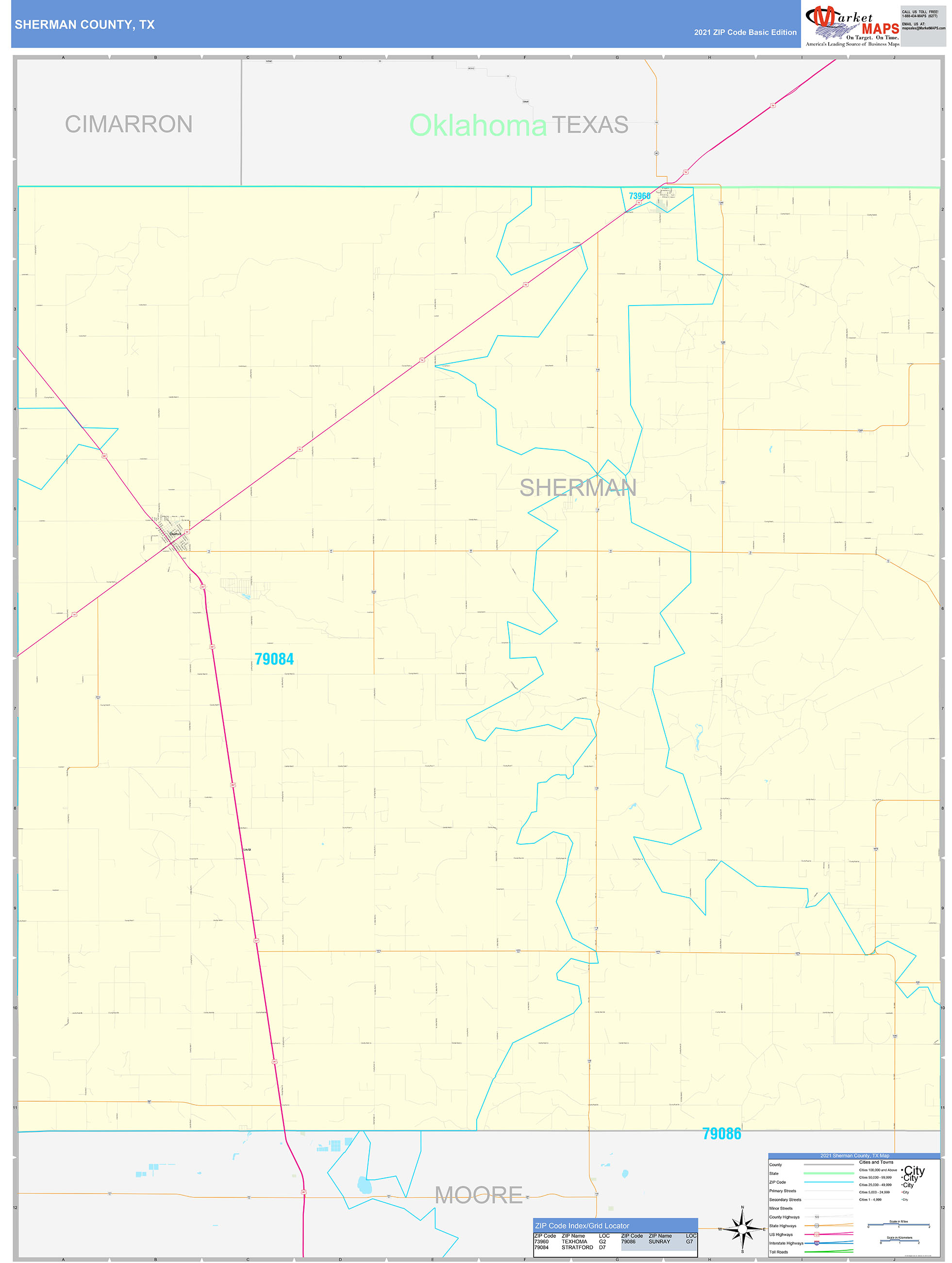Sherman County, TX Zip Code Wall Map Basic Style by MarketMAPS MapSales