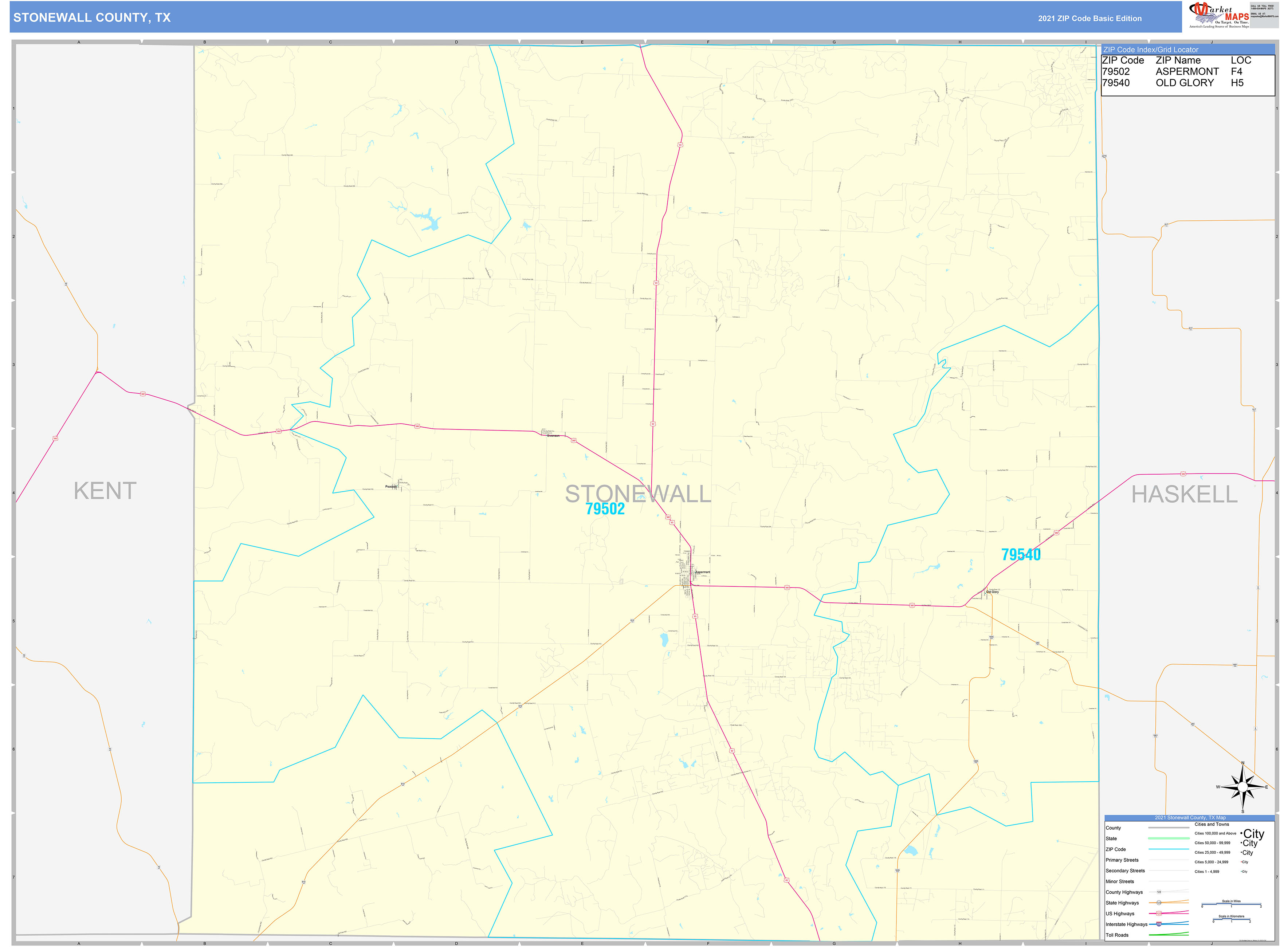 Stonewall County, TX Zip Code Wall Map Basic Style by MarketMAPS