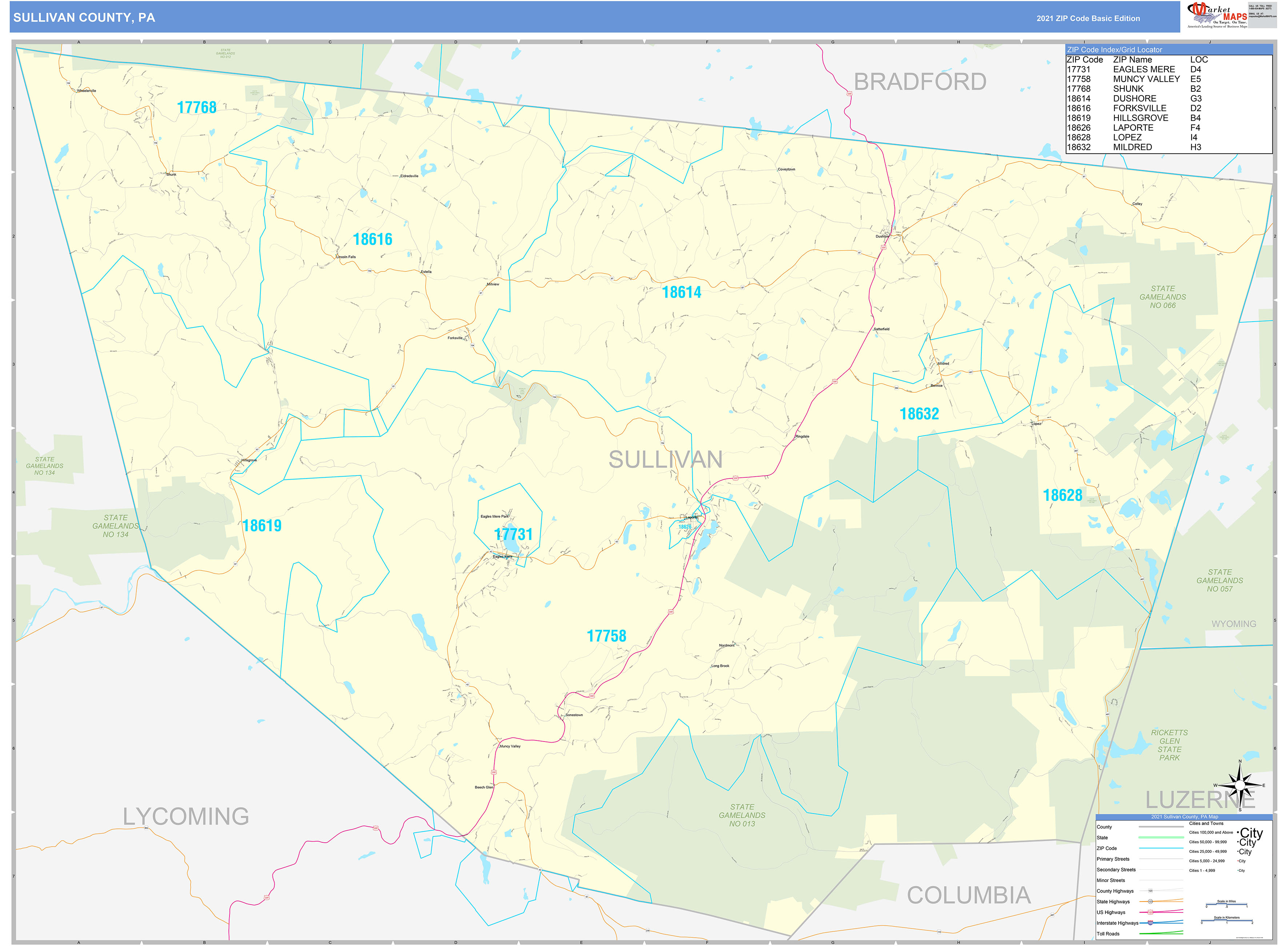 Sullivan County Pennsylvania Zip Code Wall Map Maps C vrogue.co