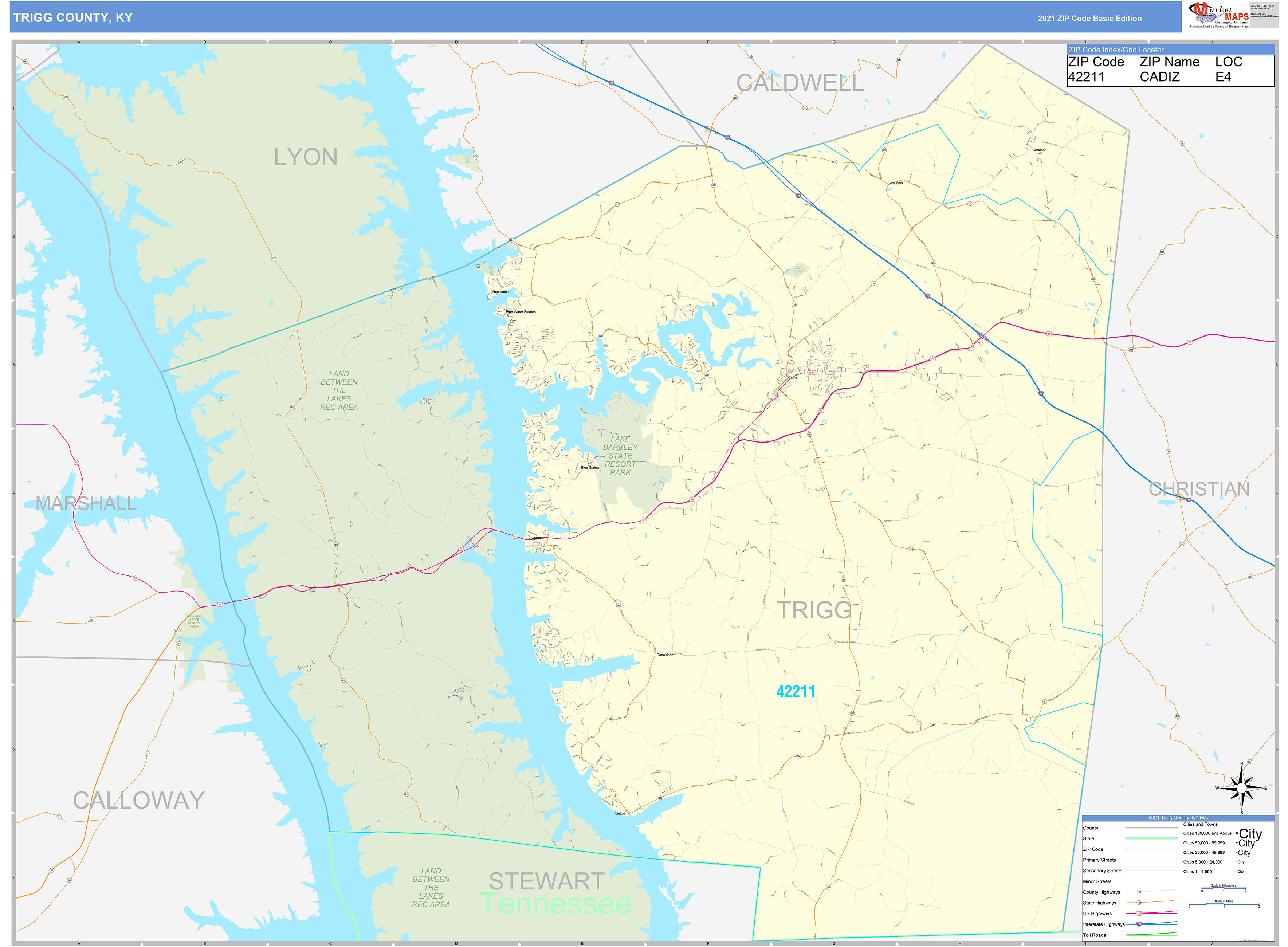 Trigg County, KY Zip Code Wall Map Basic Style by MarketMAPS MapSales
