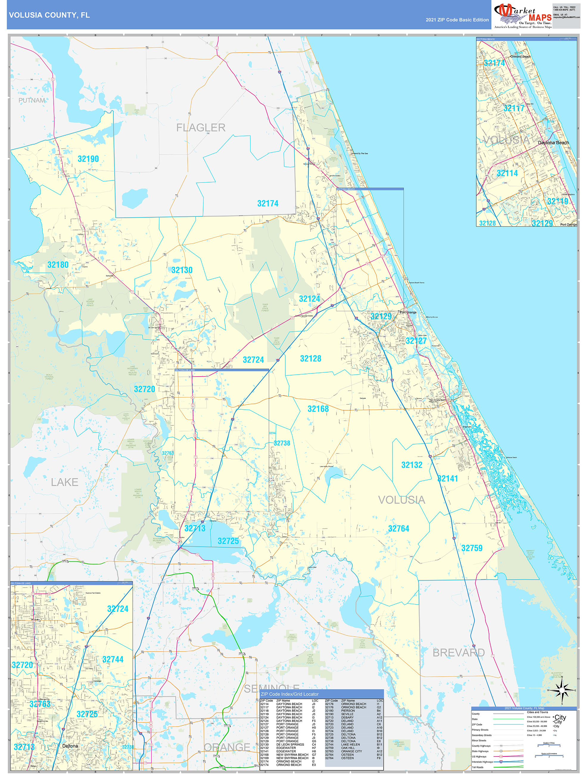 Volusia County FL Zip Code Wall Map Basic Style By MarketMAPS MapSales Volusia County FL Zip Code Wall Map Basic Style By MarketMAPS MapSales