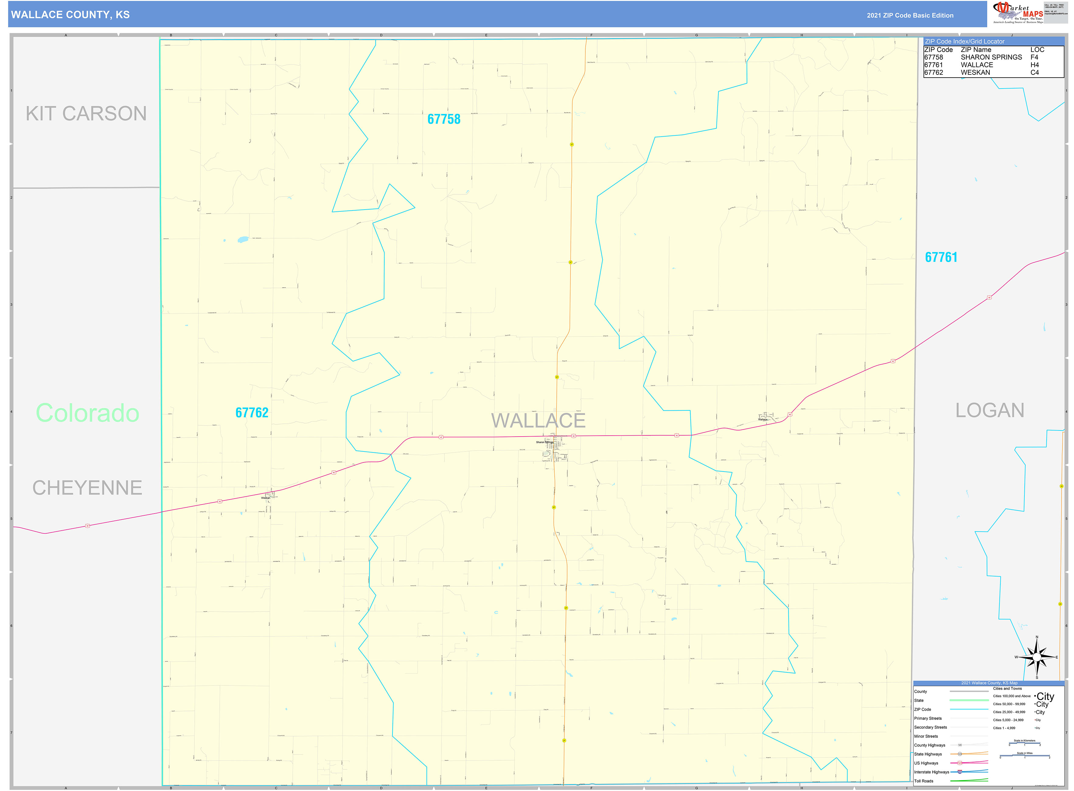 Wallace County, KS Zip Code Wall Map Basic Style by MarketMAPS MapSales