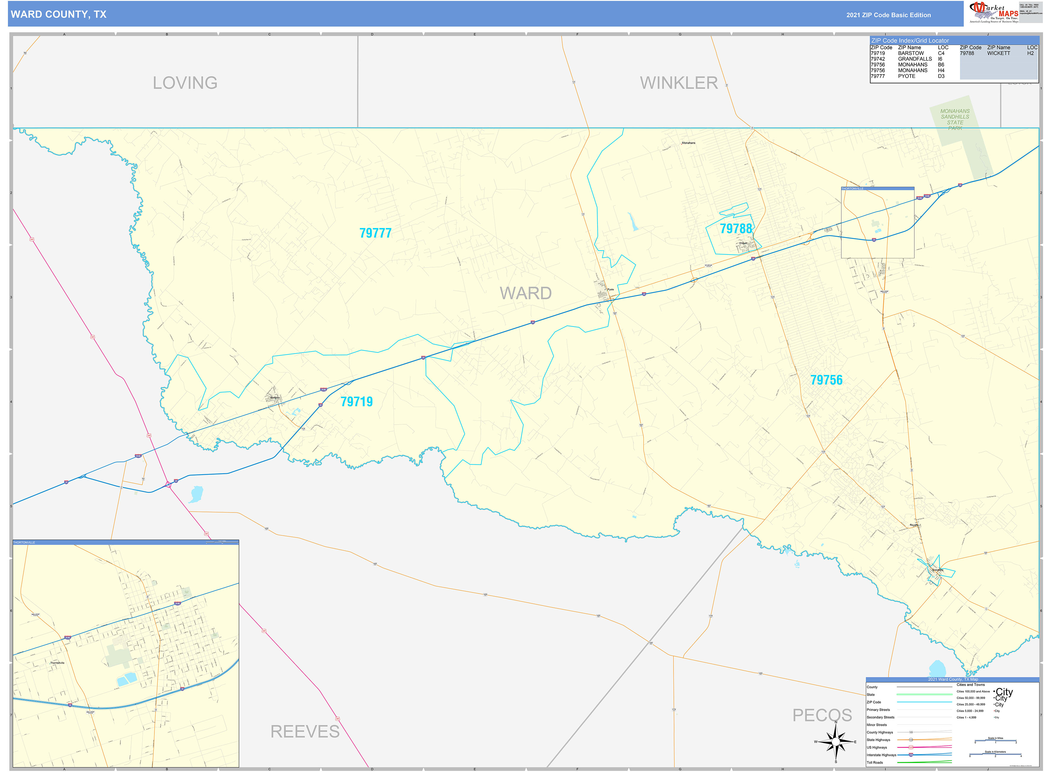 Ward County, TX Zip Code Wall Map Basic Style by MarketMAPS MapSales
