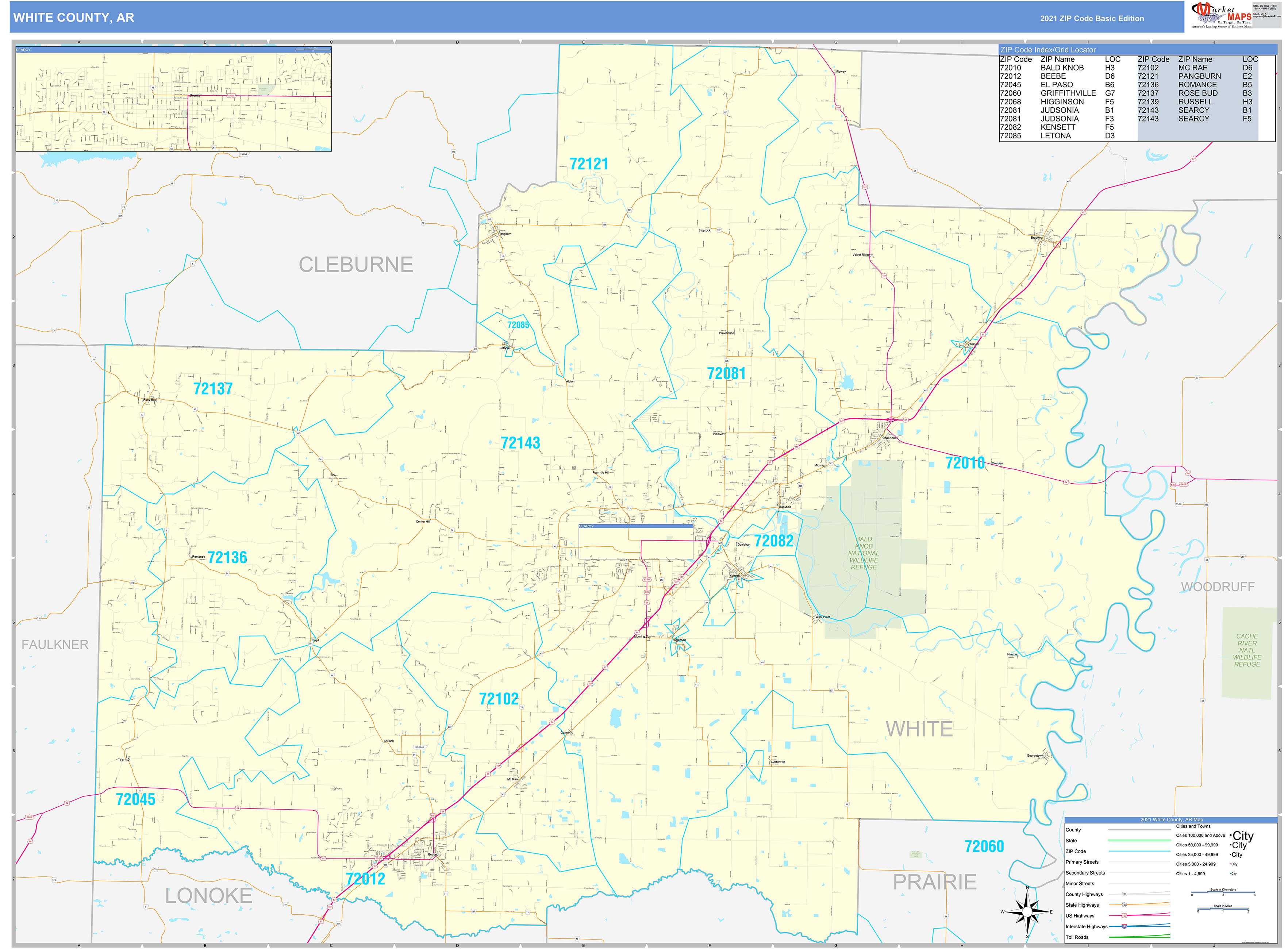 White County, AR Zip Code Wall Map Basic Style by MarketMAPS MapSales