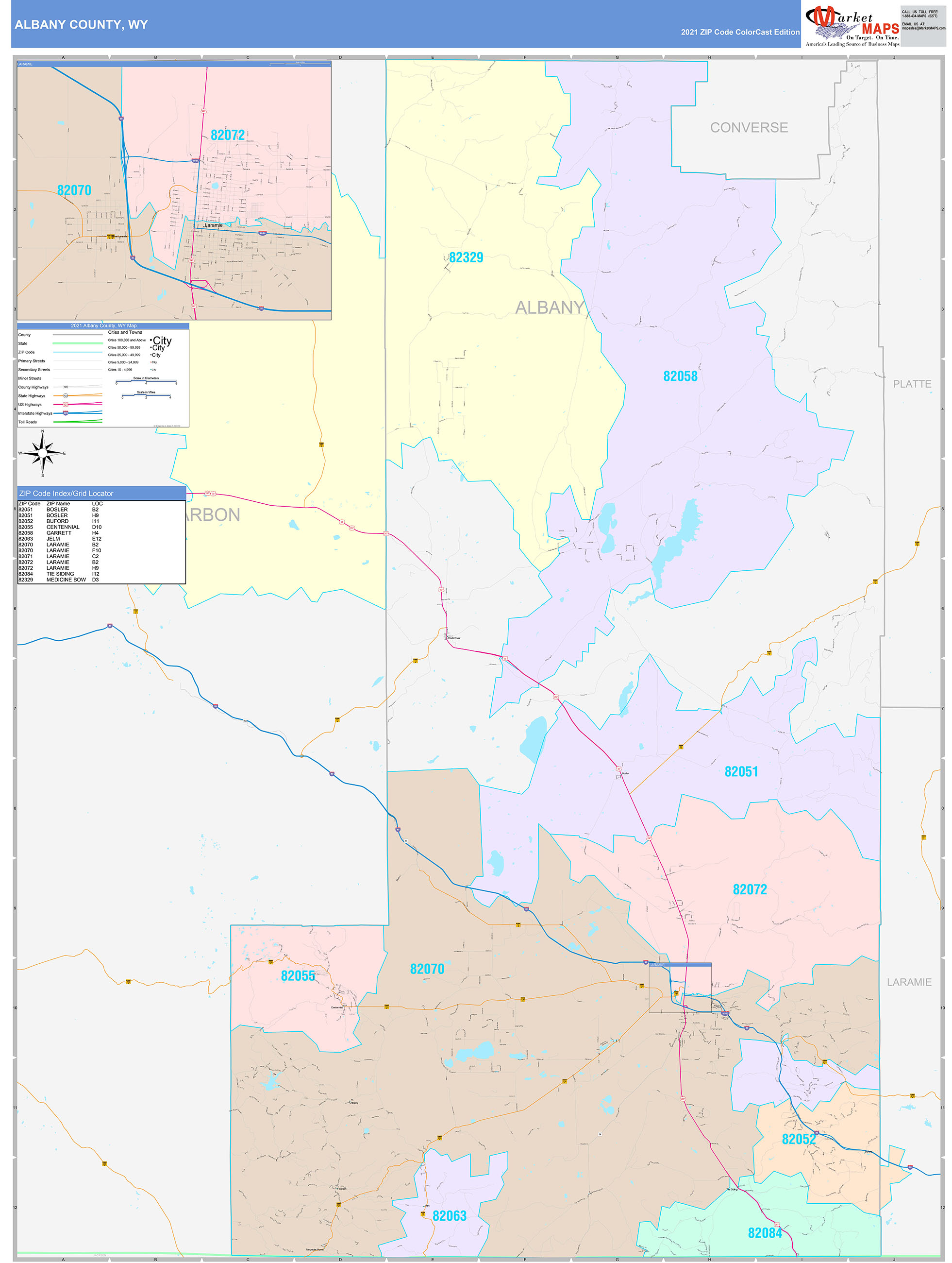 Albany County WY Wall Map Color Cast Style By MarketMAPS MapSales