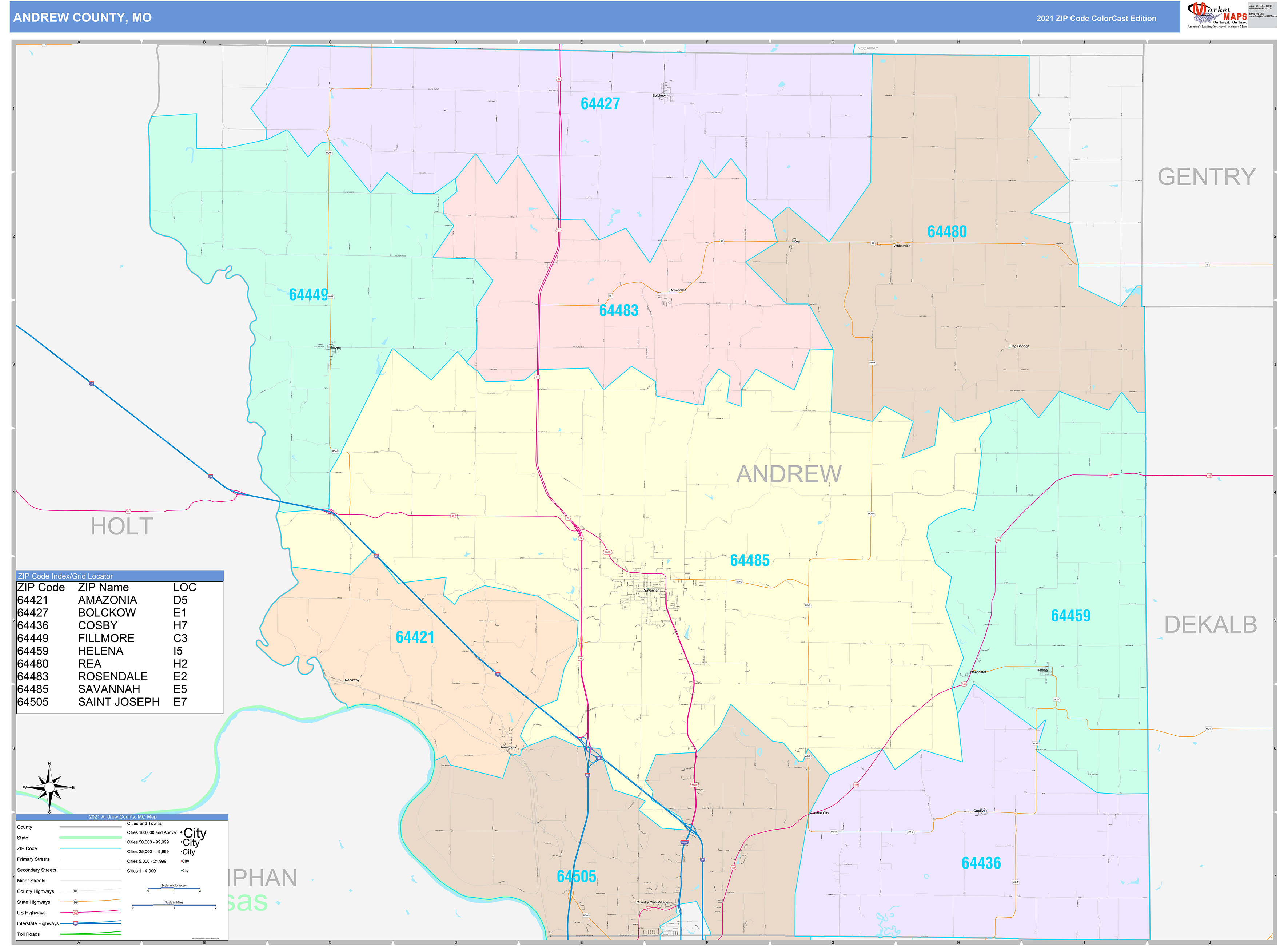 Andrew County, MO Wall Map Color Cast Style by MarketMAPS