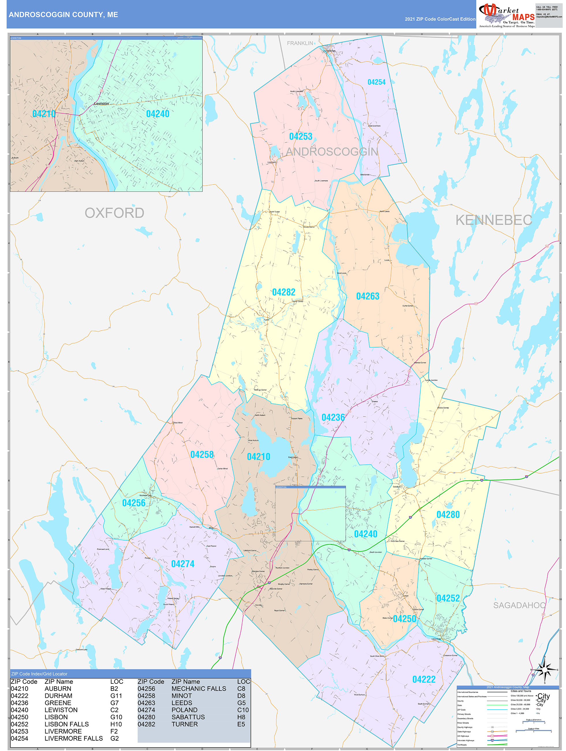 Color Cast Map of Androscoggin County, ME