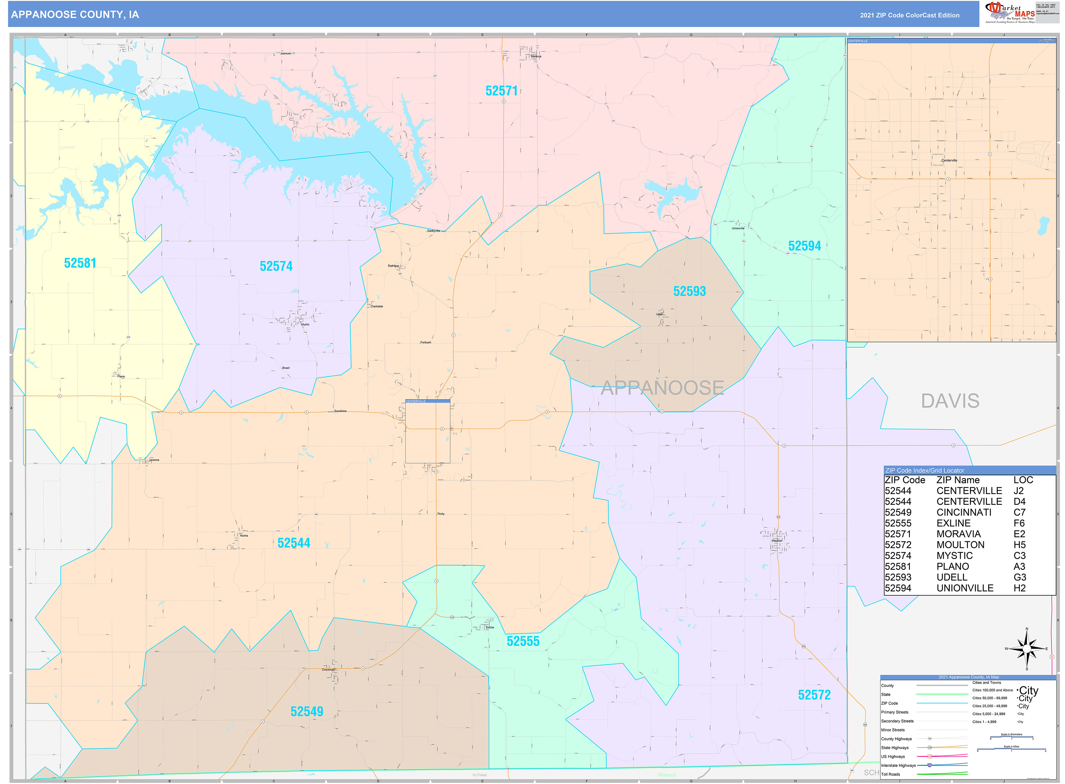 Appanoose County, IA Wall Map Color Cast Style by MarketMAPS
