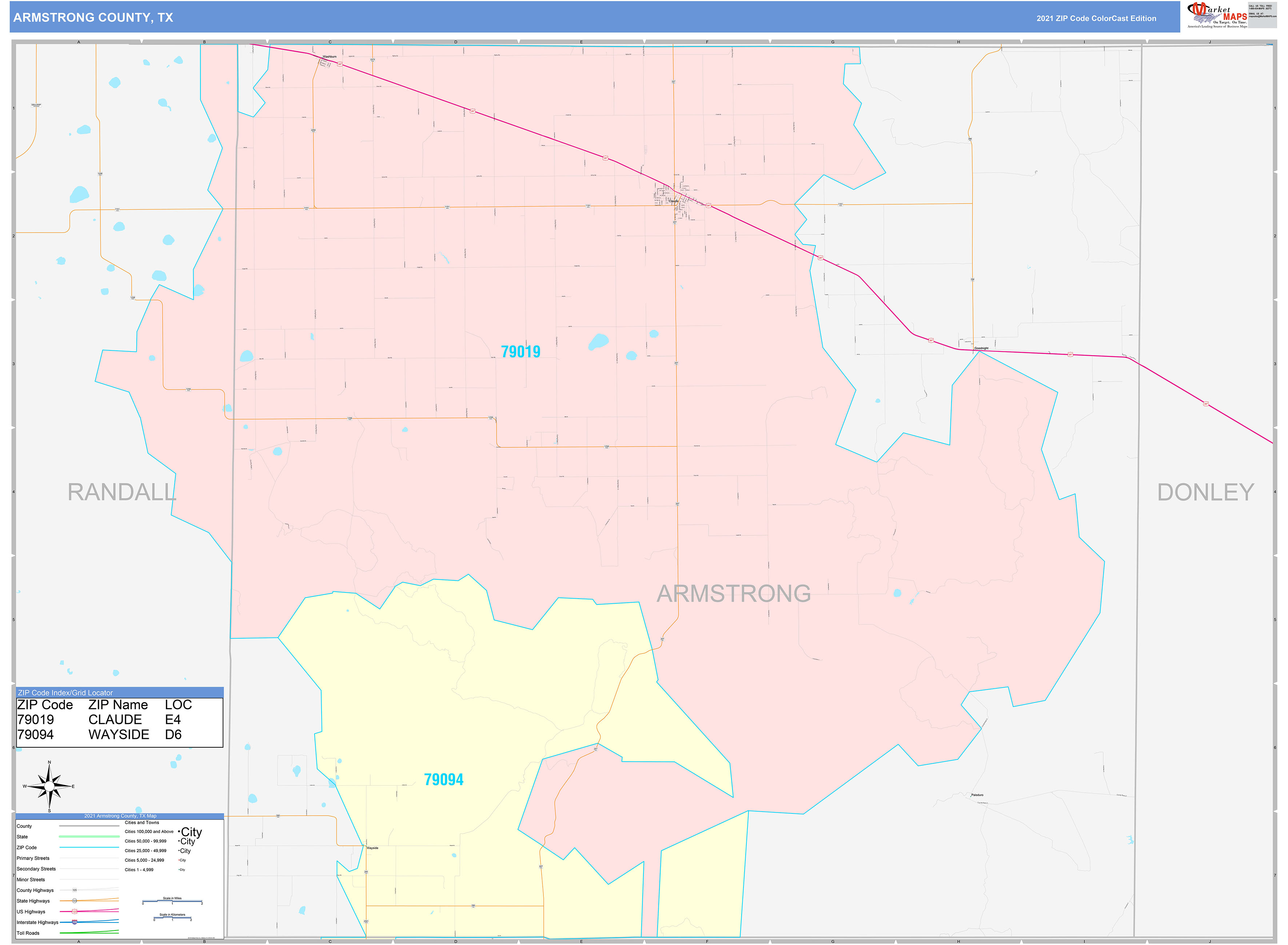 Armstrong County, TX Wall Map Color Cast Style by MarketMAPS
