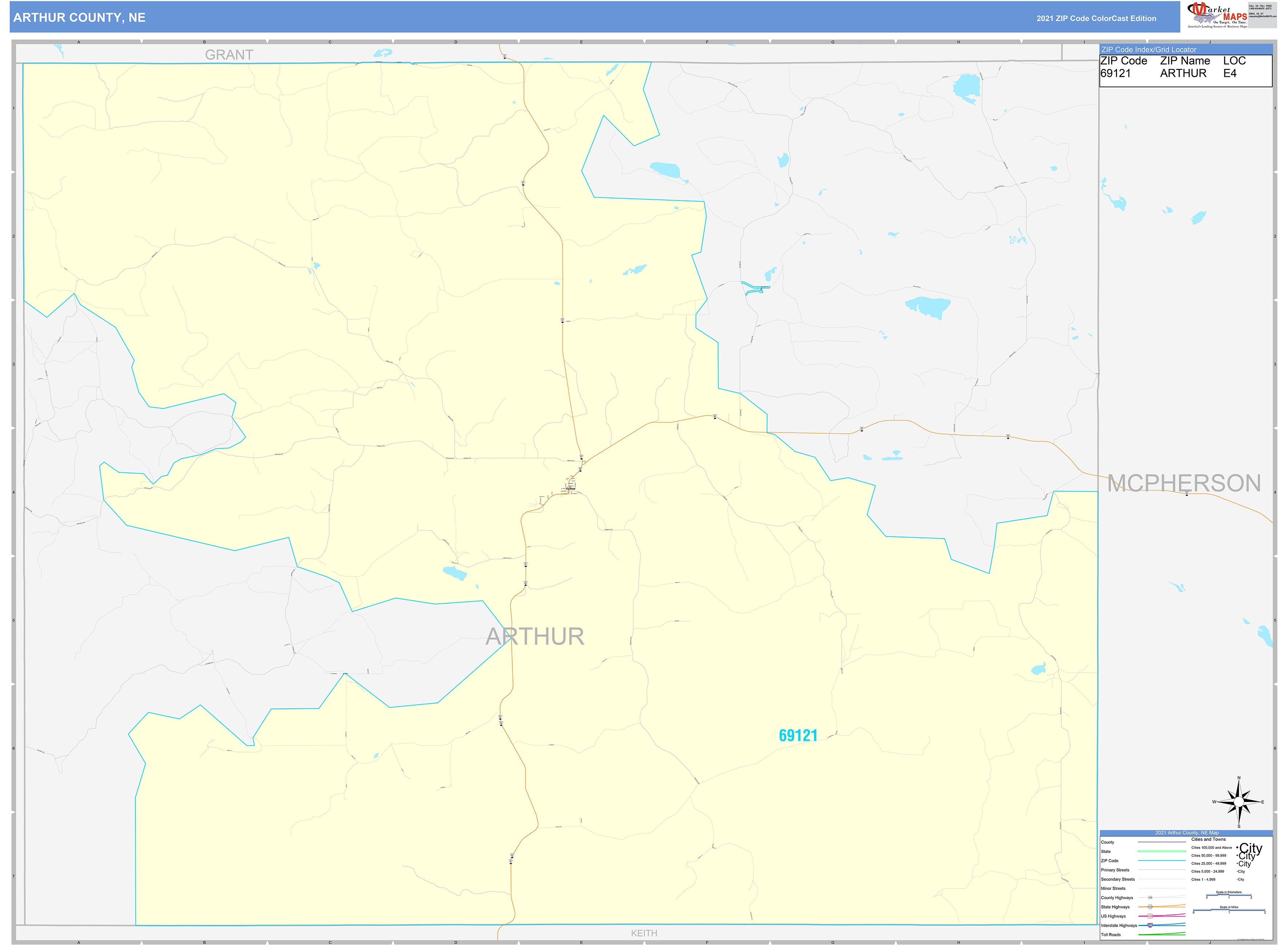 Arthur County, NE Wall Map Color Cast Style by MarketMAPS