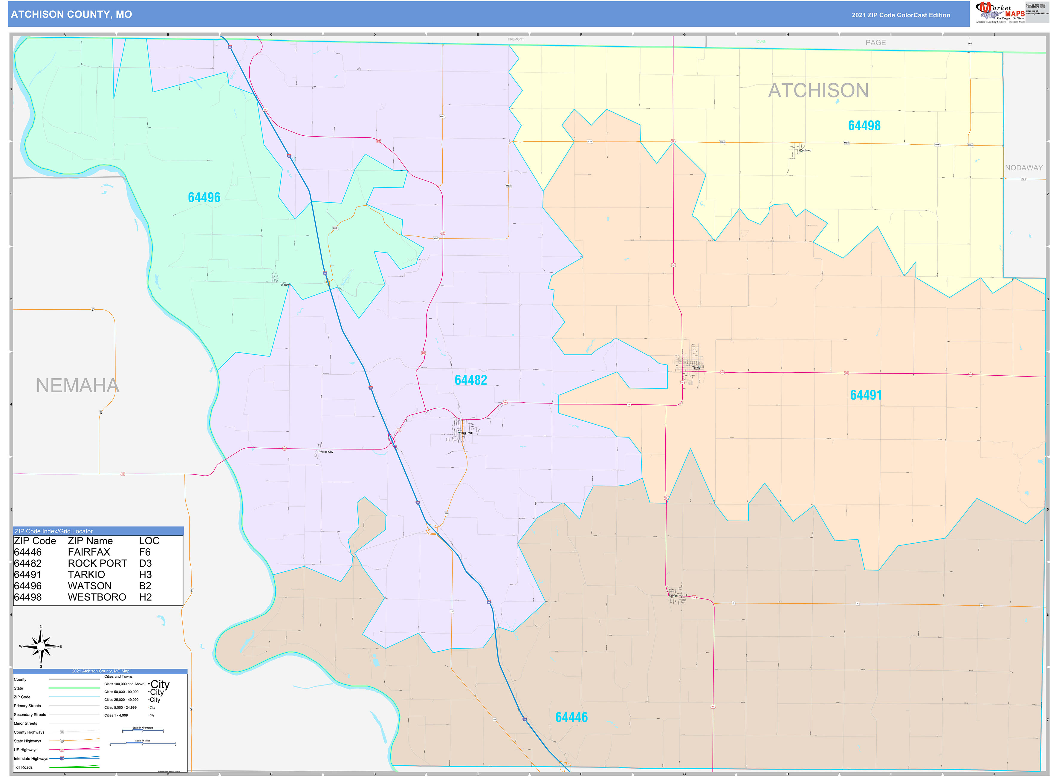 Atchison County, MO Wall Map Color Cast Style by MarketMAPS