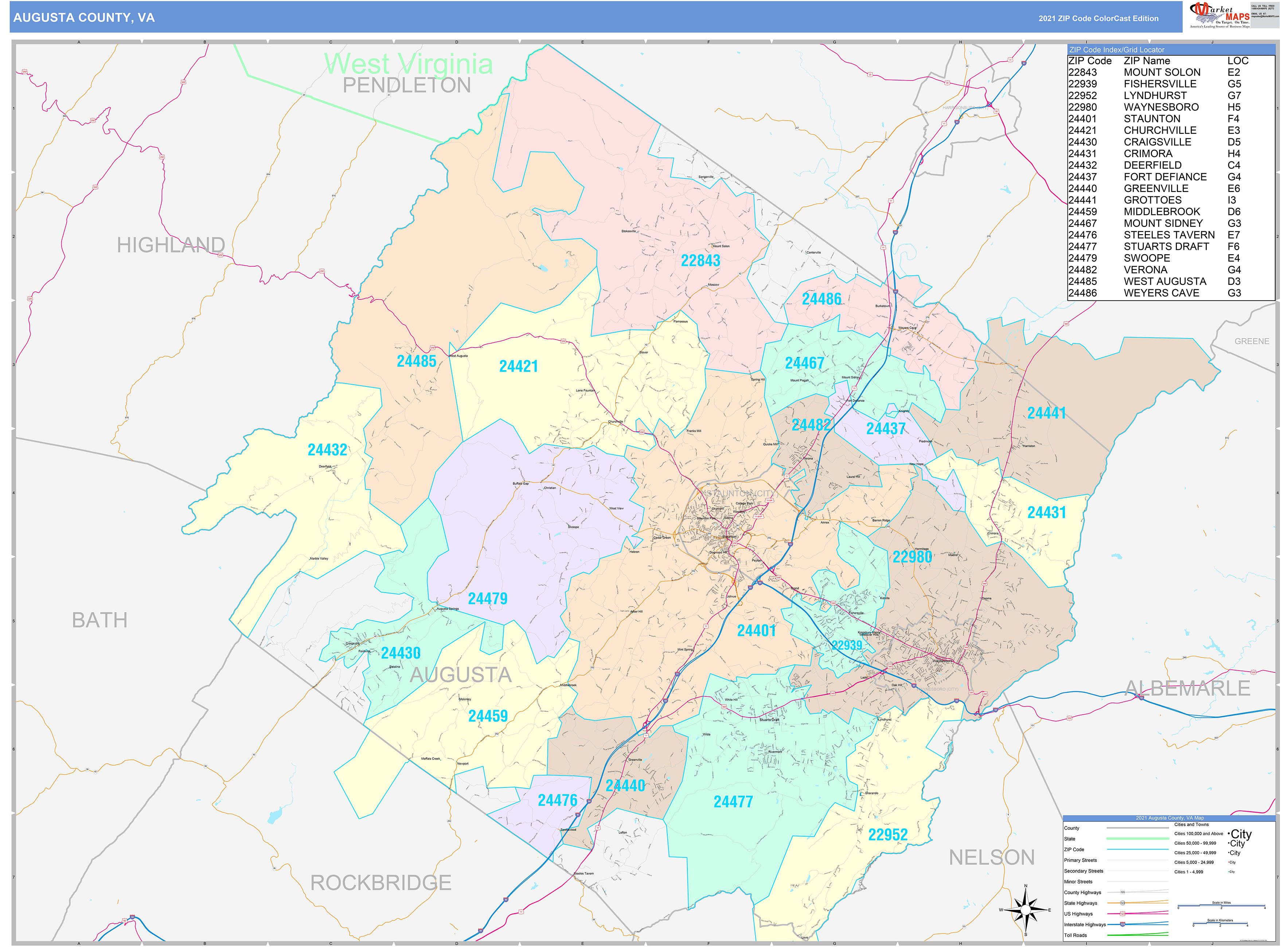 augusta-county-va-wall-map-color-cast-style-by-marketmaps