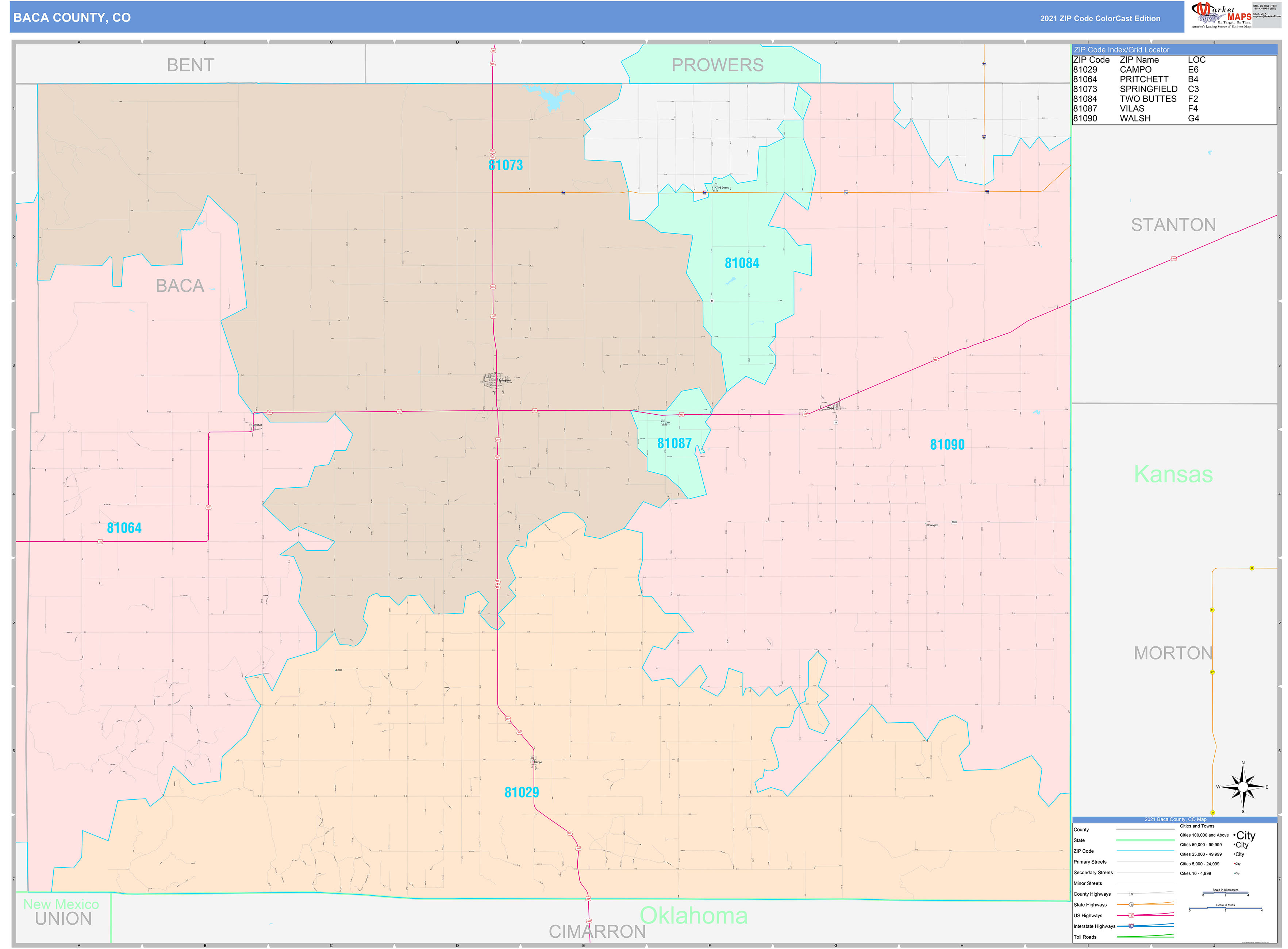 Baca County, CO Wall Map Color Cast Style by MarketMAPS