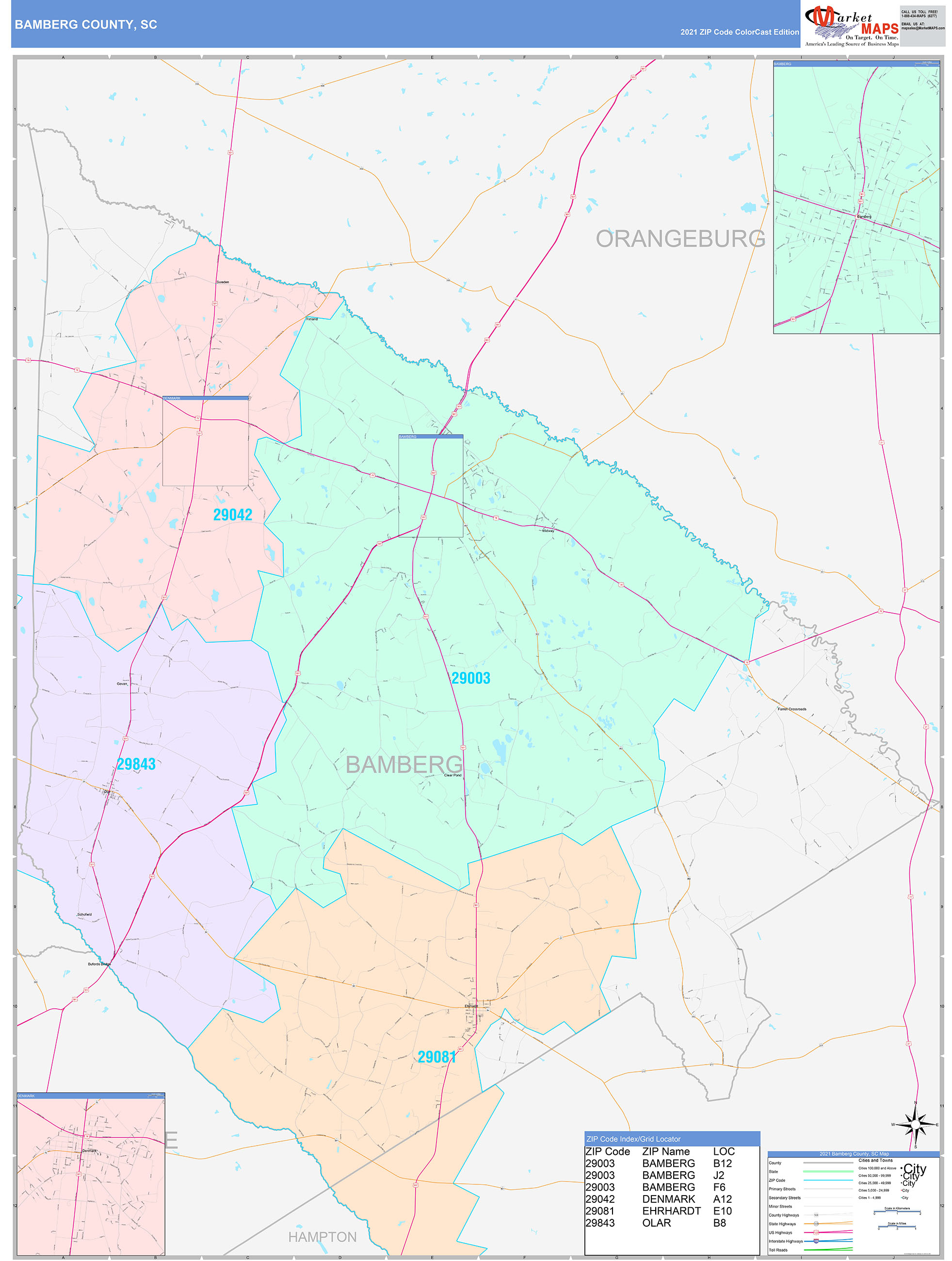 Bamberg County, SC Wall Map Color Cast Style by MarketMAPS