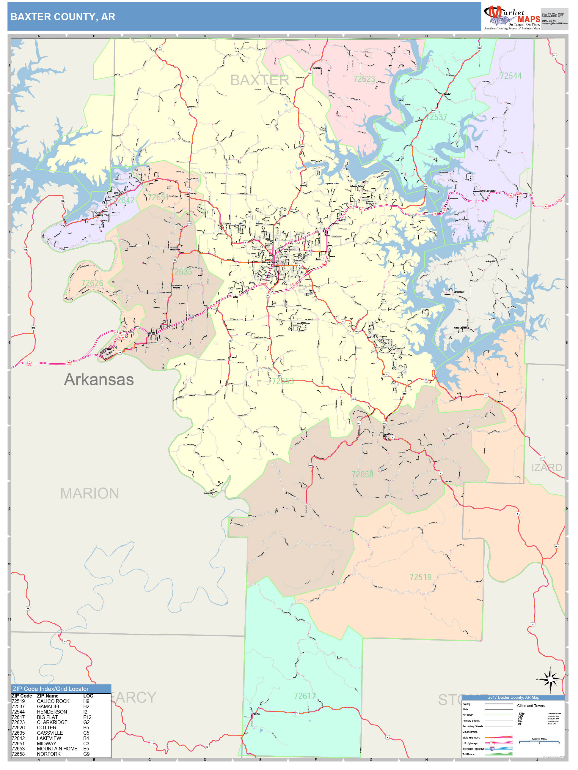 Baxter County, AR Wall Map Color Cast Style by MarketMAPS