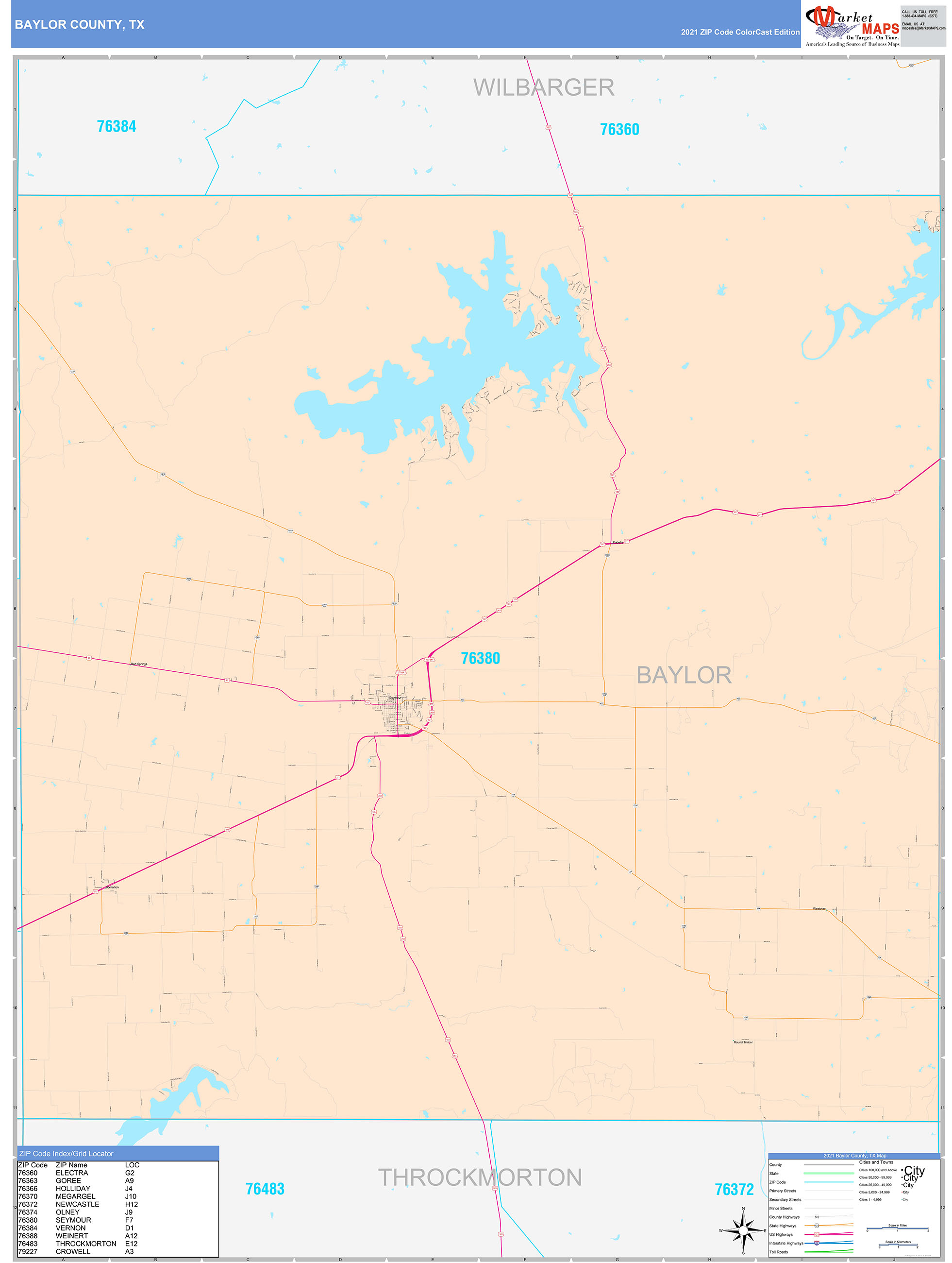 Baylor County, TX Wall Map Color Cast Style by MarketMAPS