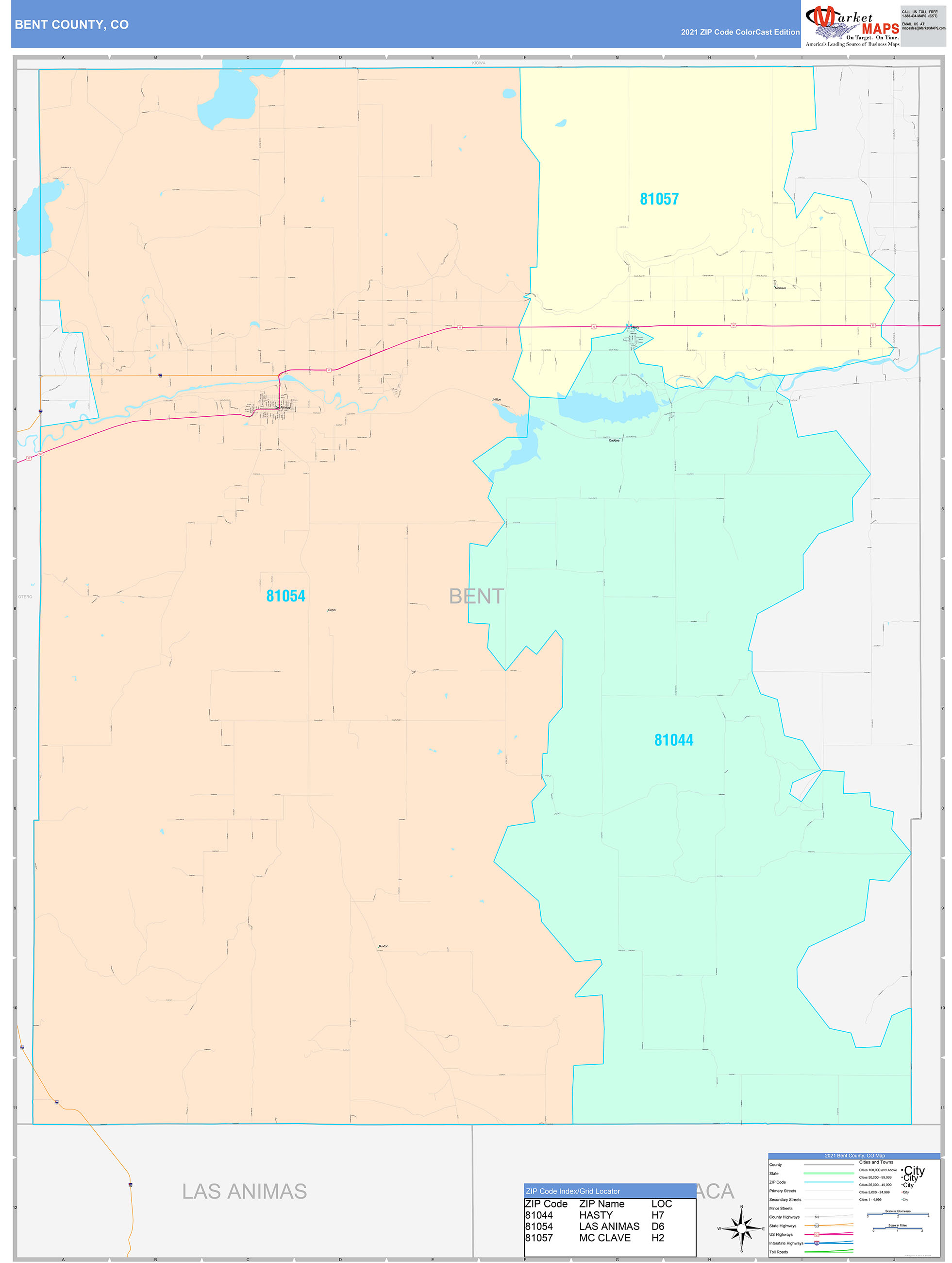 Bent County, CO Wall Map Color Cast Style by MarketMAPS