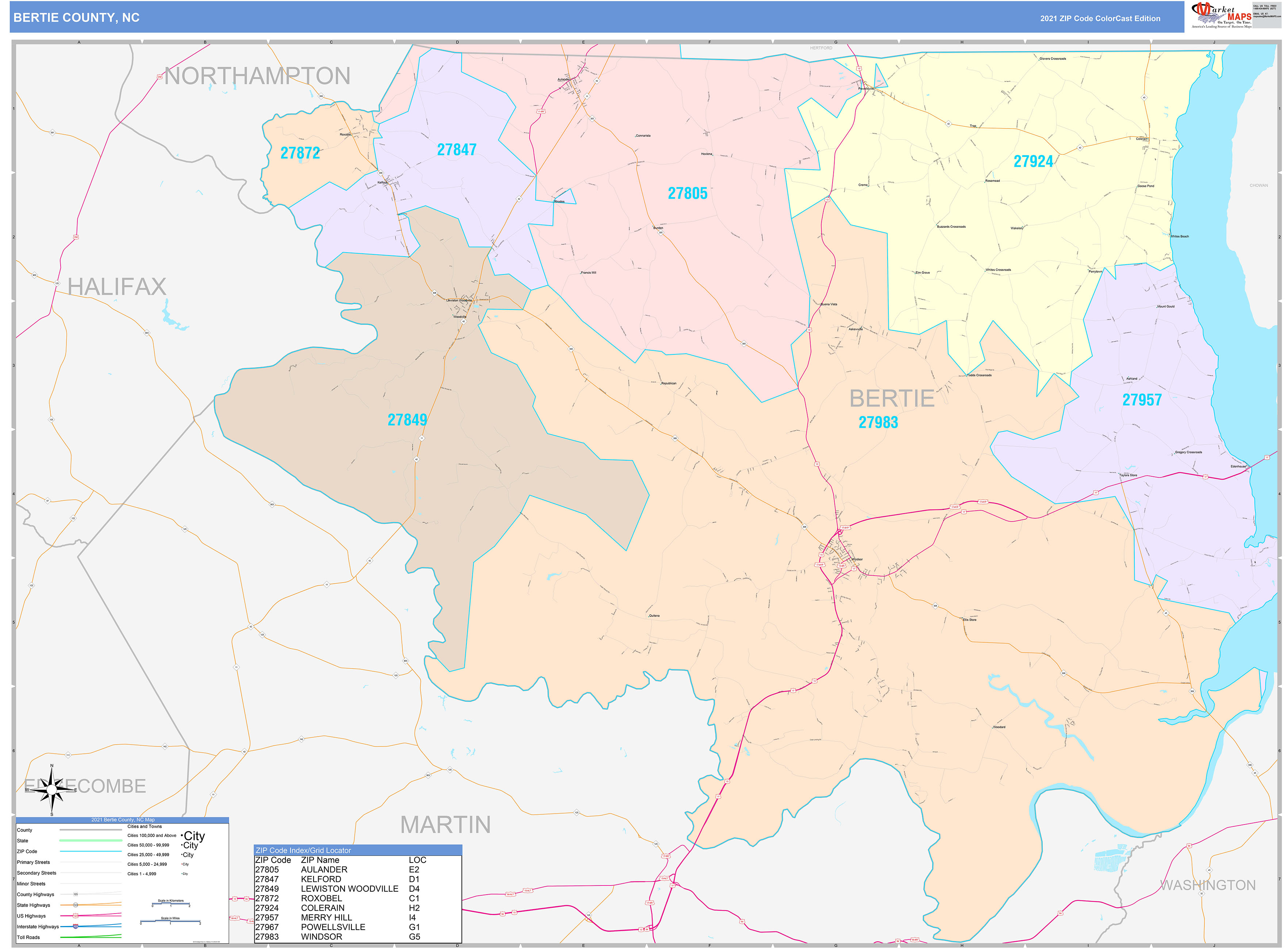 Bertie County, NC Wall Map Color Cast Style by MarketMAPS
