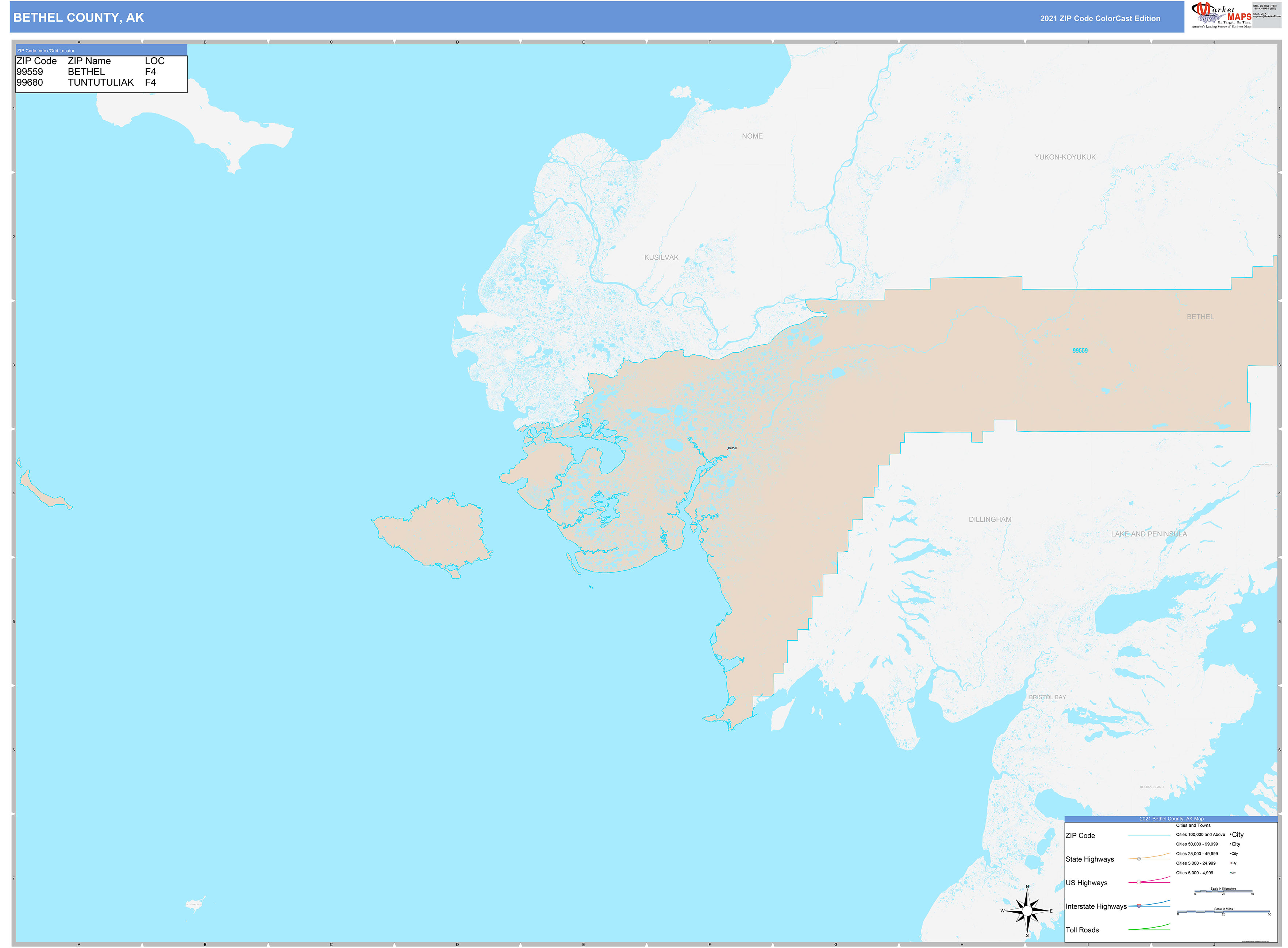 Bethel County, AK Wall Map Color Cast Style by MarketMAPS