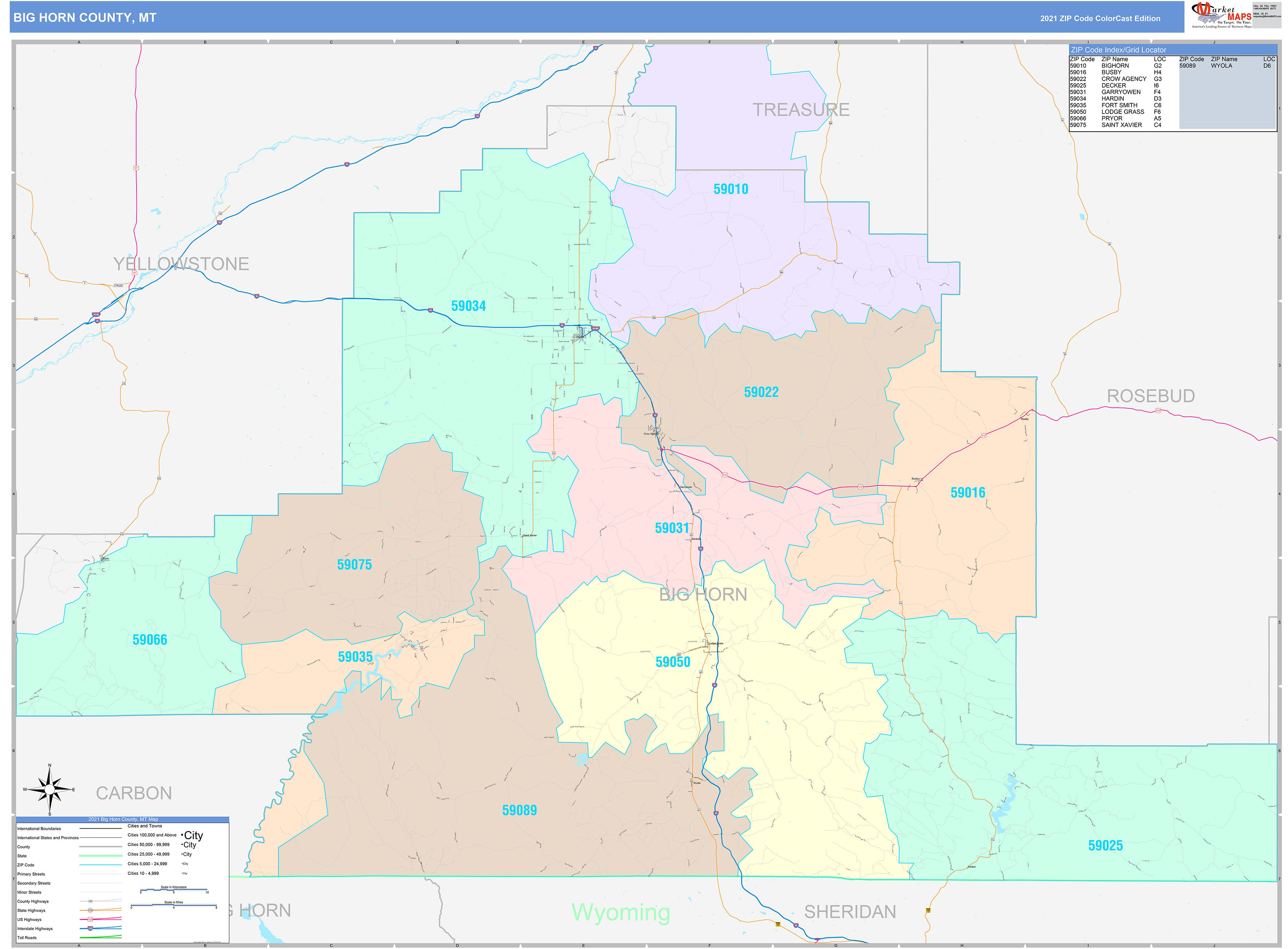 Big Horn County, MT Wall Map Color Cast Style by MarketMAPS MapSales
