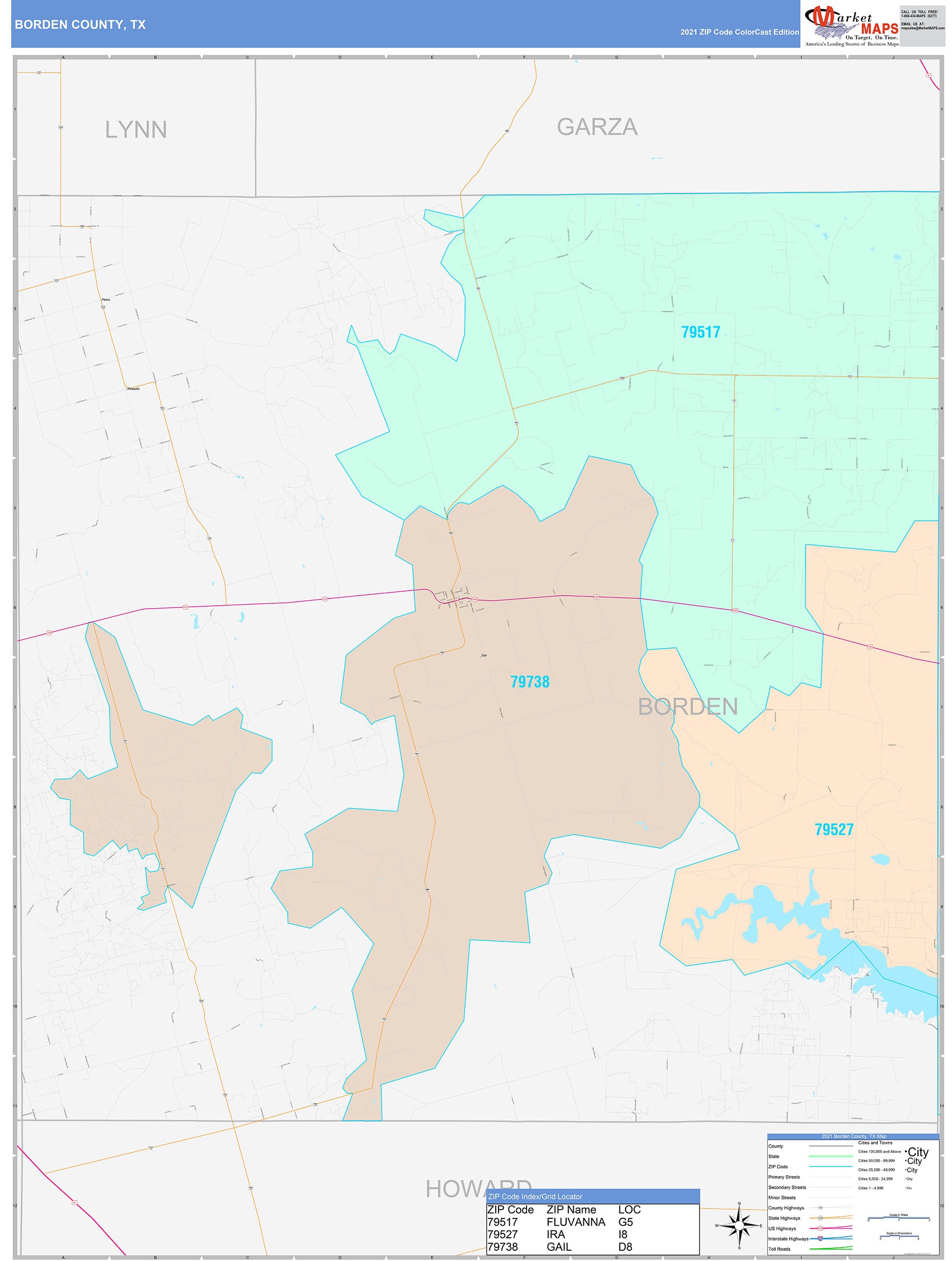 Borden County, TX Wall Map Color Cast Style by MarketMAPS