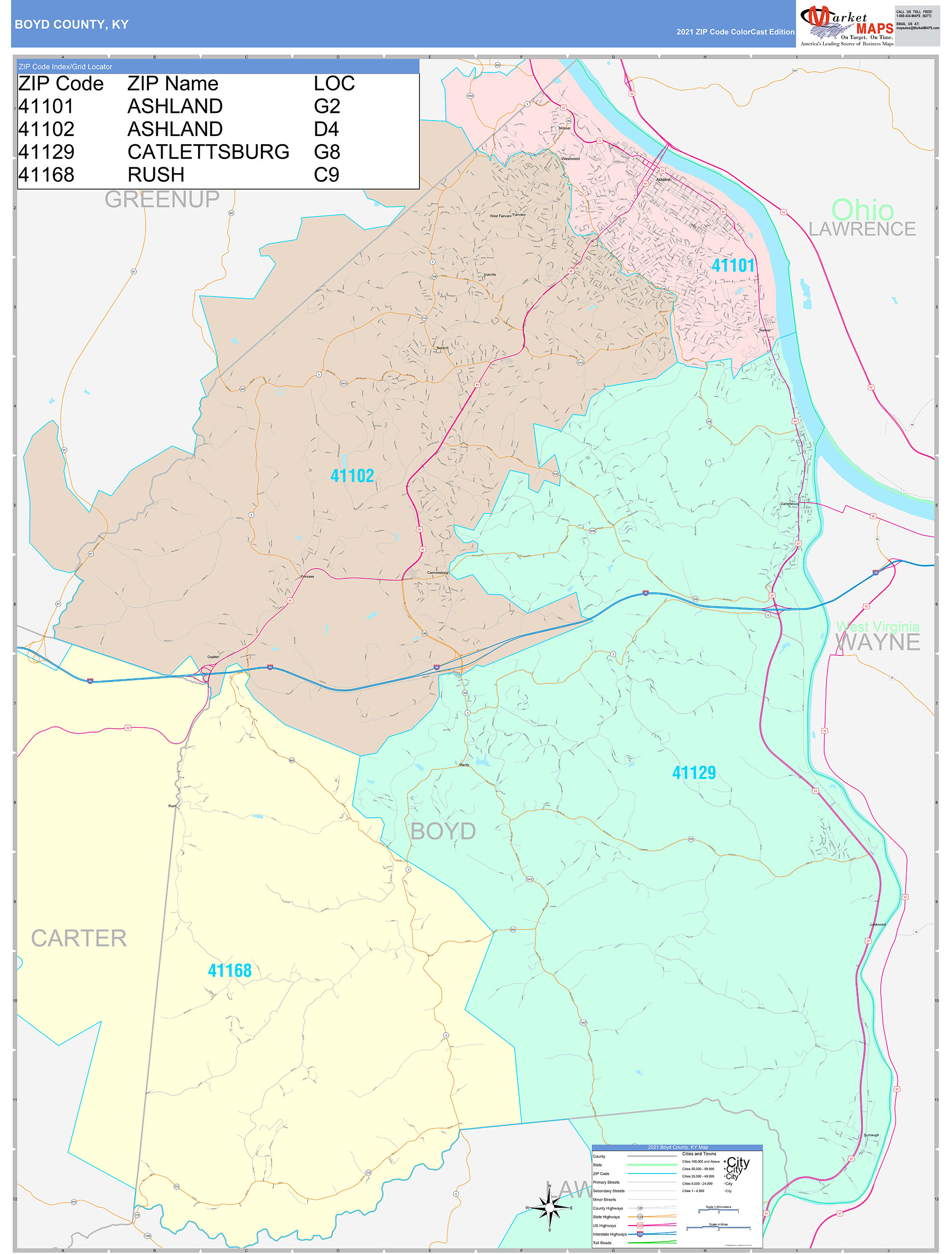 Boyd County, KY Wall Map Color Cast Style by MarketMAPS MapSales